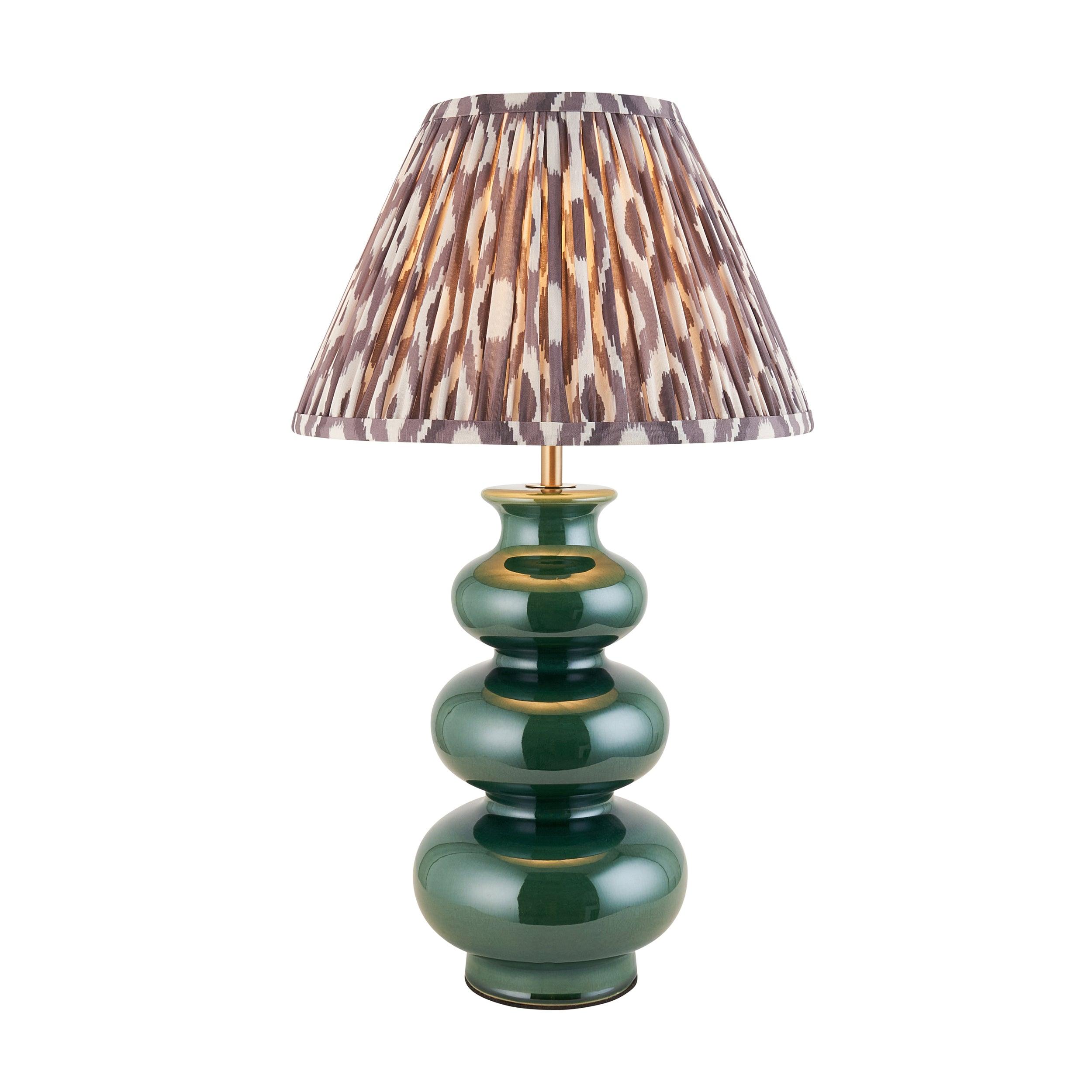 Monroe Green Ceramic Table Lamp & Ikat 30cm Pearl Grey Shade