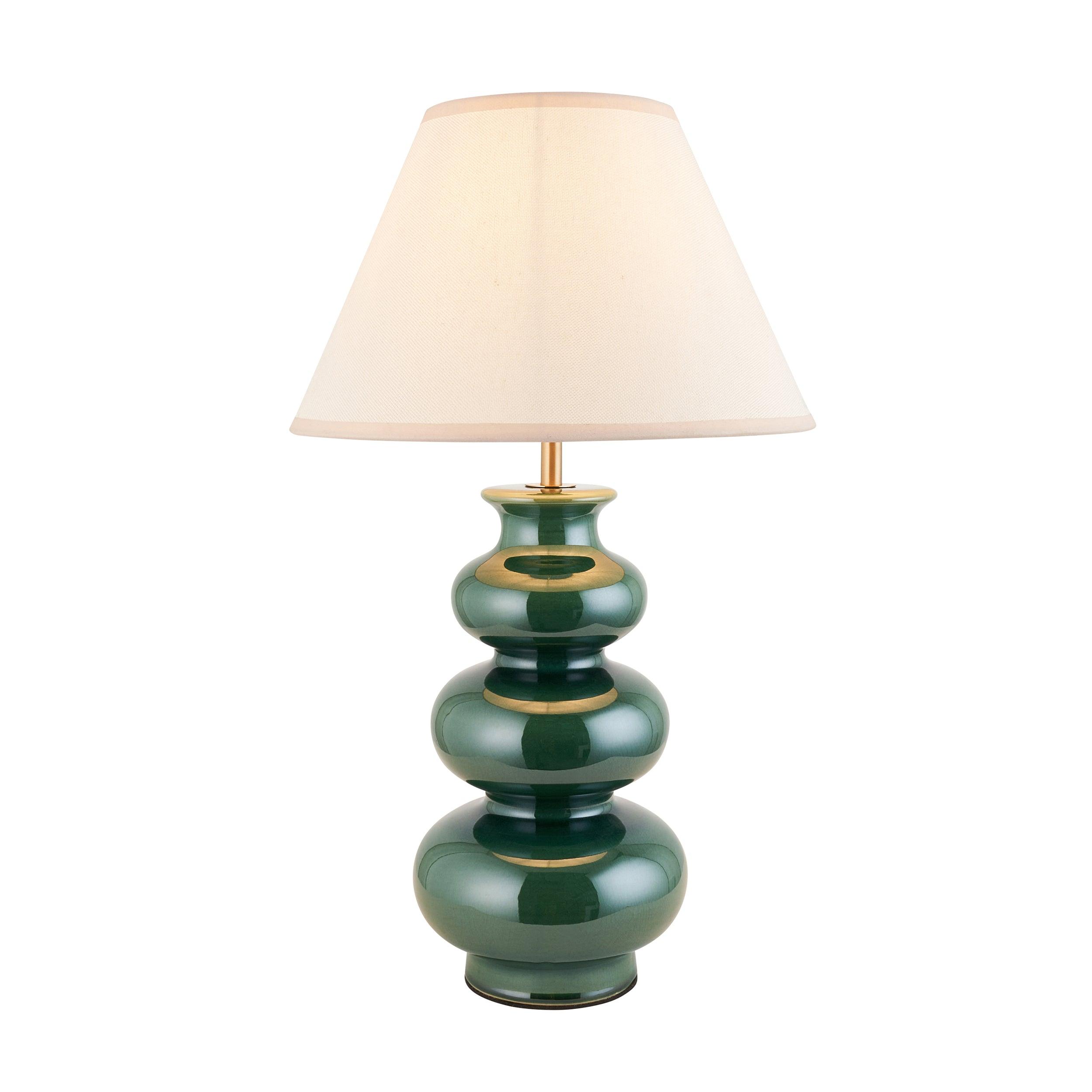 Monroe Green Ceramic Table Lamp & Ivy 30cm Vintage White Shade