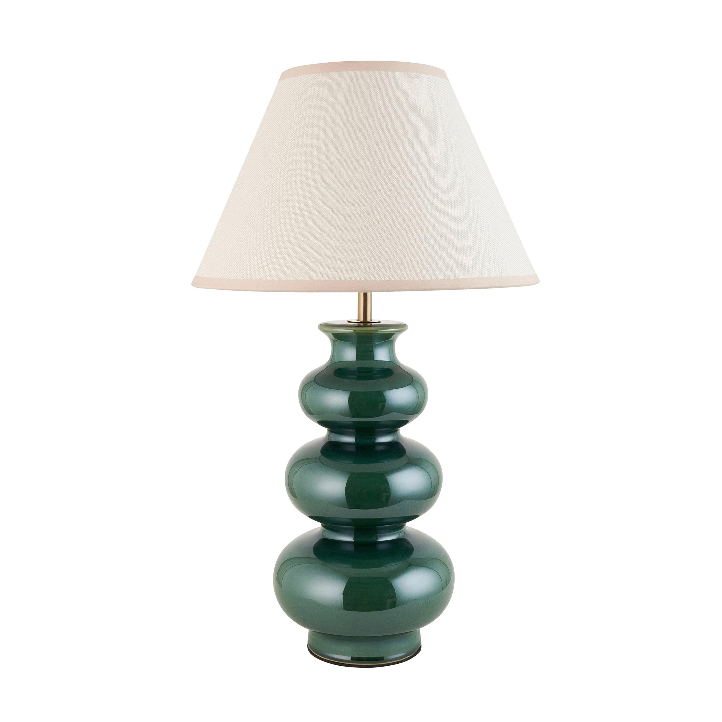 Monroe Green Ceramic Table Lamp & Ivy 30cm Vintage White Shade
