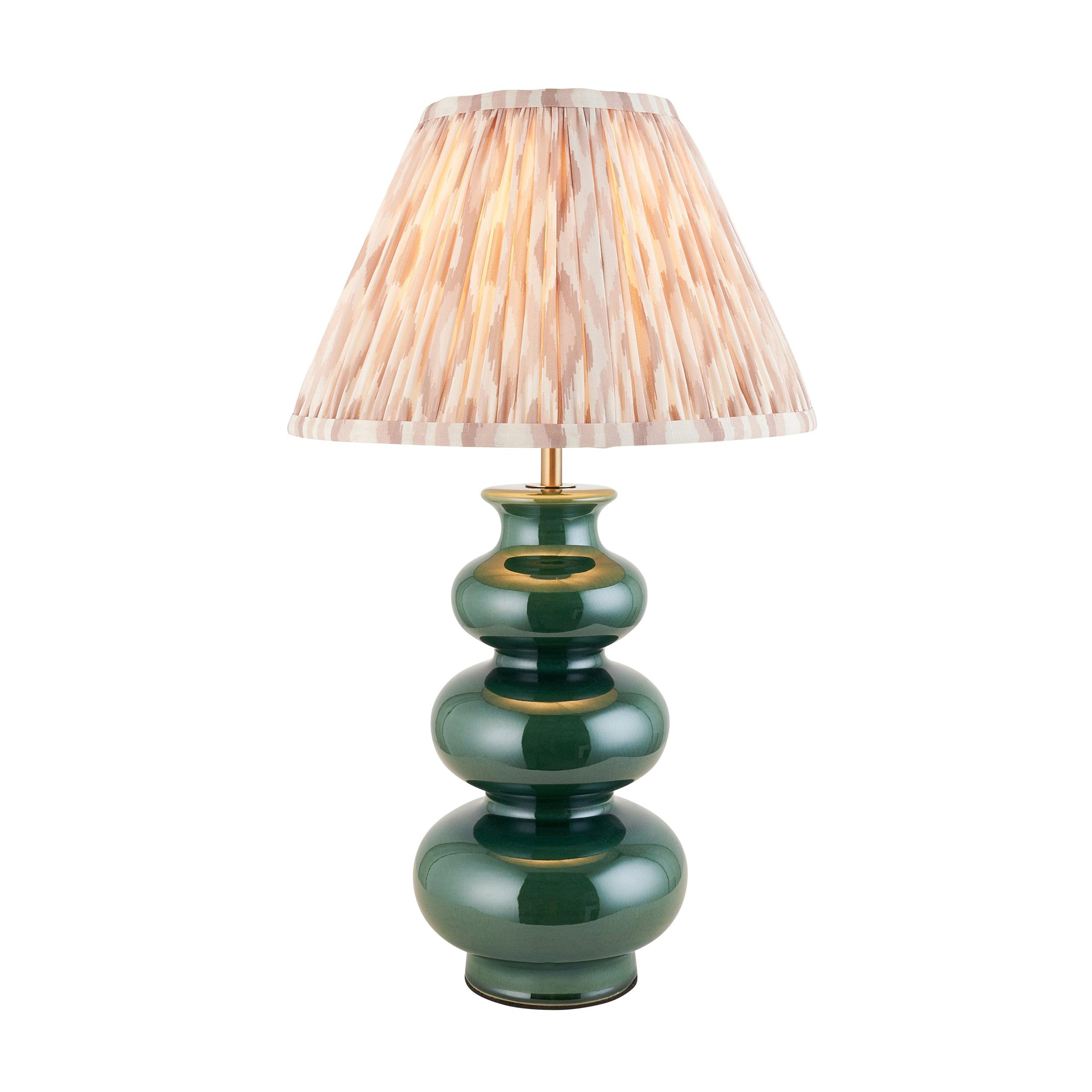 Monroe Green Ceramic Table Lamp & Ikat 30cm Neutral Shade