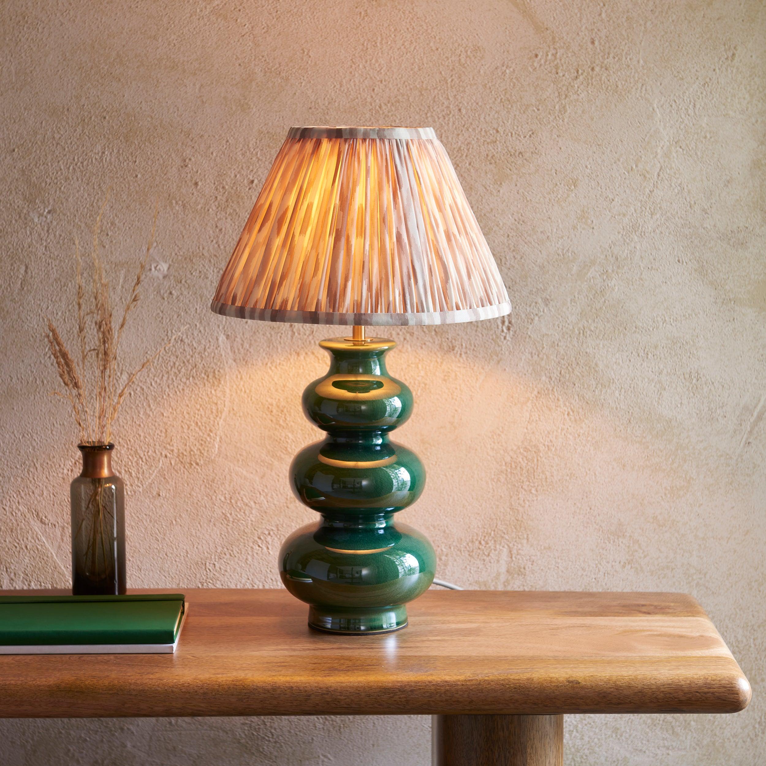 Monroe Green Ceramic Table Lamp & Ikat 30cm Neutral Shade