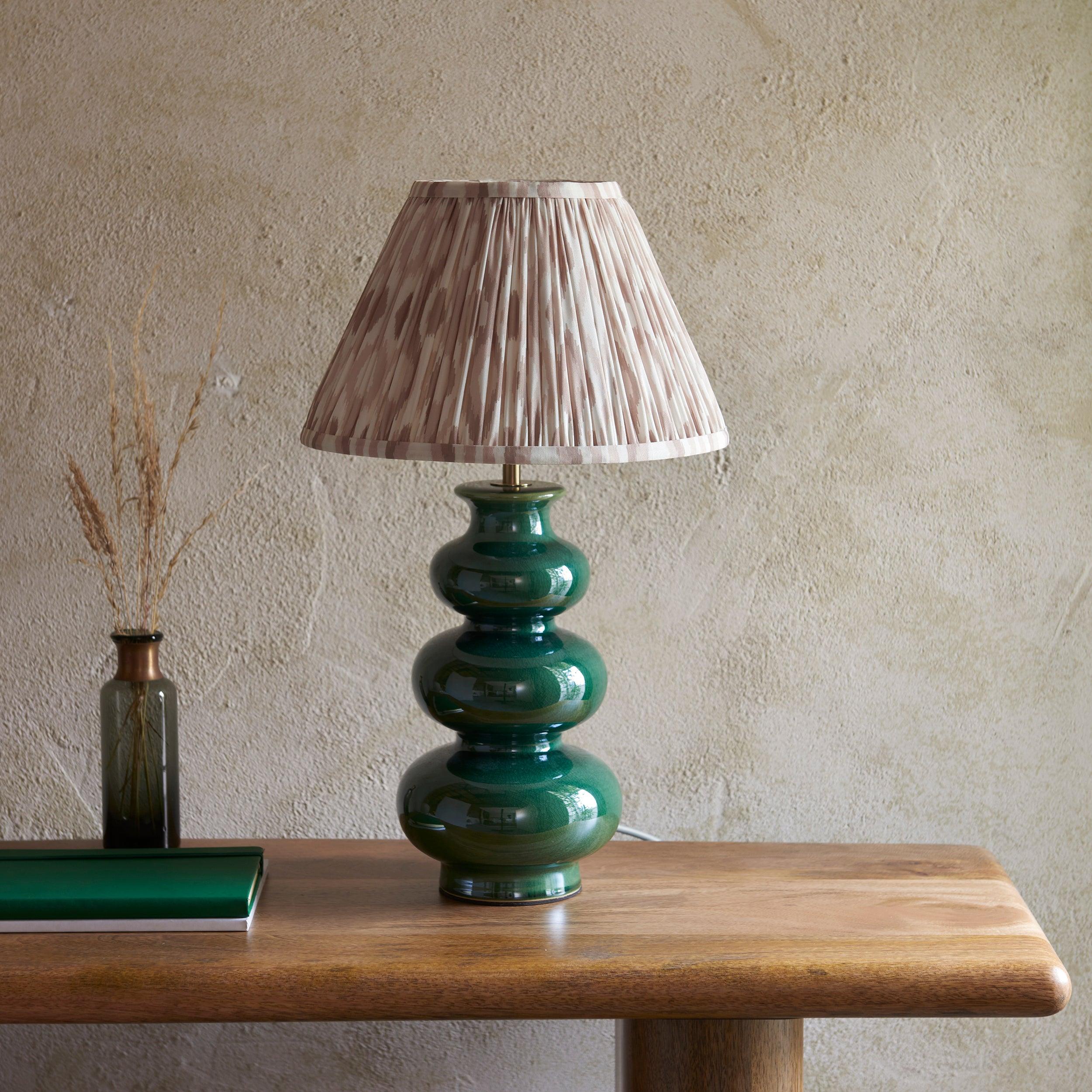 Monroe Green Ceramic Table Lamp & Ikat 30cm Neutral Shade