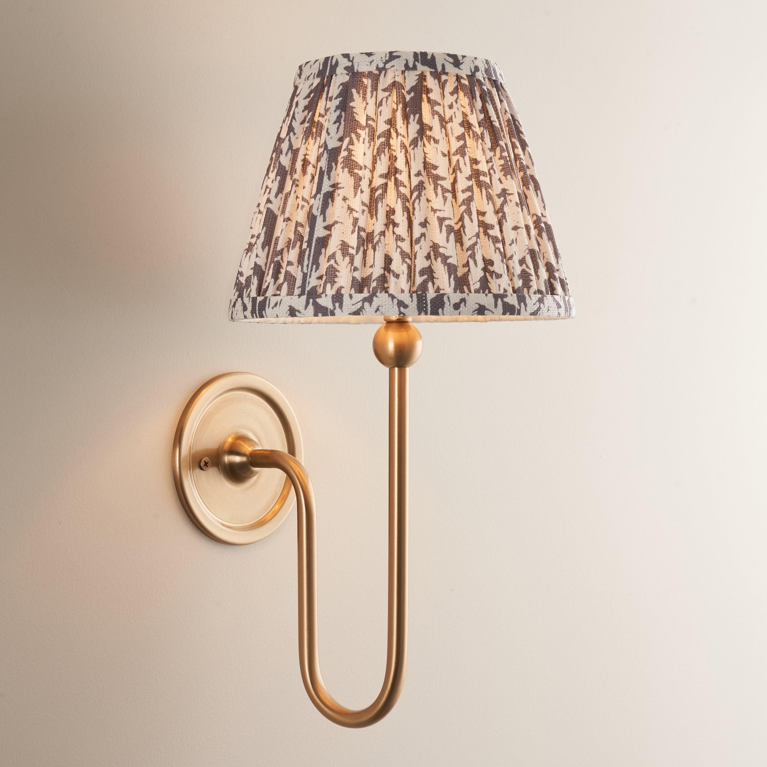 Santiago Long Line Brass Wall Light With 20cm Grey Leaf Shade