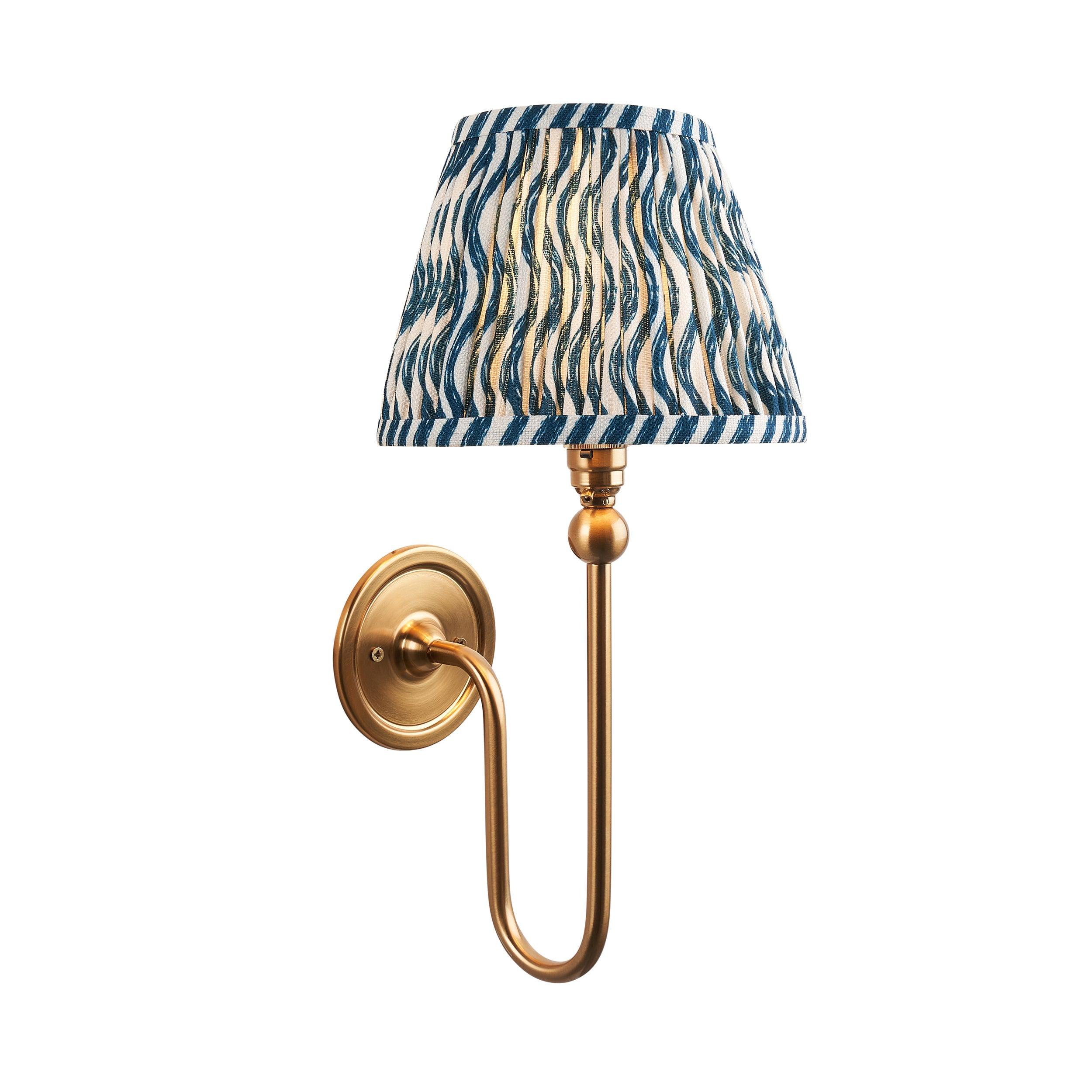 Santiago Long Line Brass Wall Light With 20cm Blue Ripple Shade