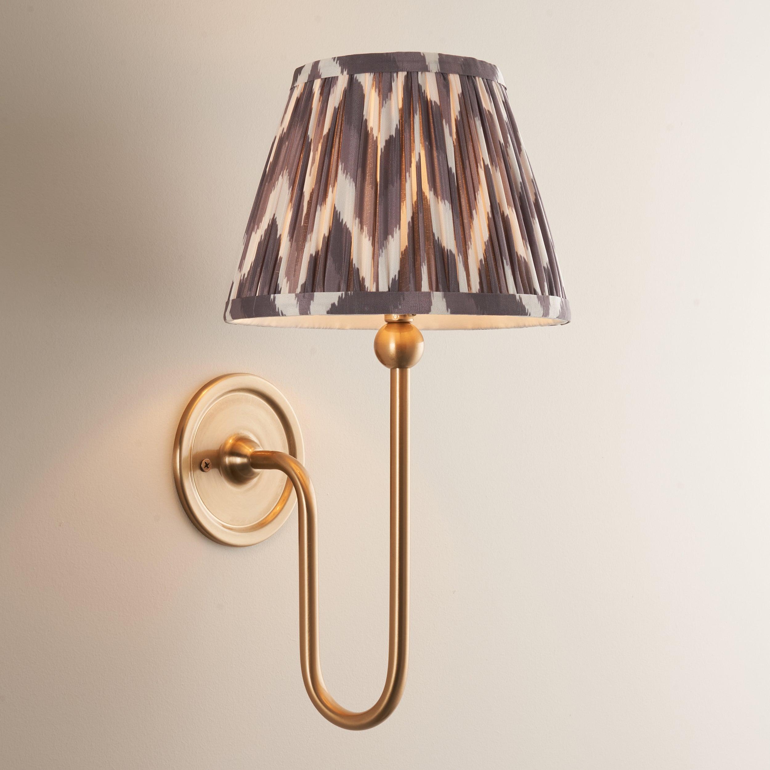 Santiago Long Line Brass Wall Light With 20cm Grey Zigzag Shade
