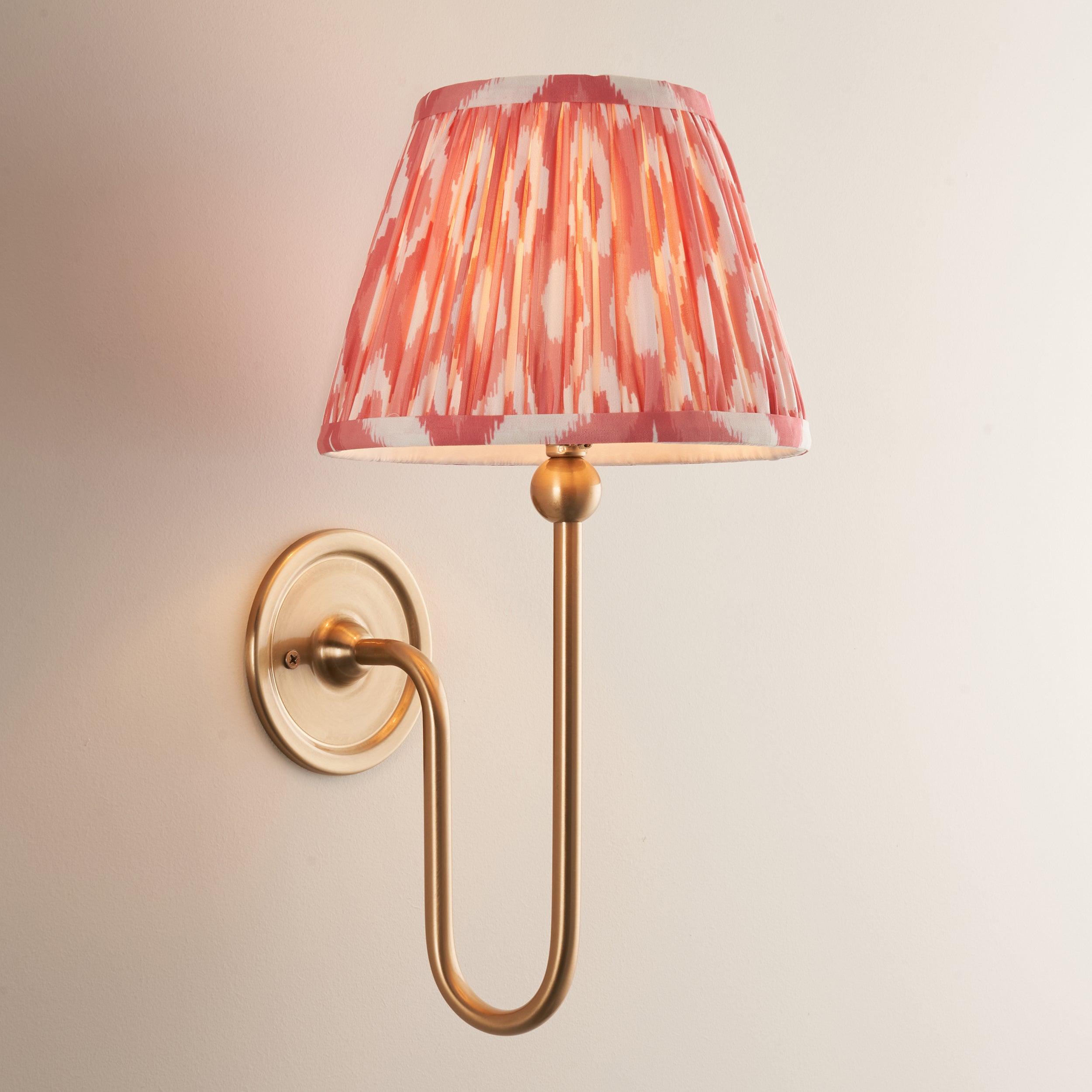 Santiago Long Line Brass Wall Light With 20cm Pink Ikat Shade