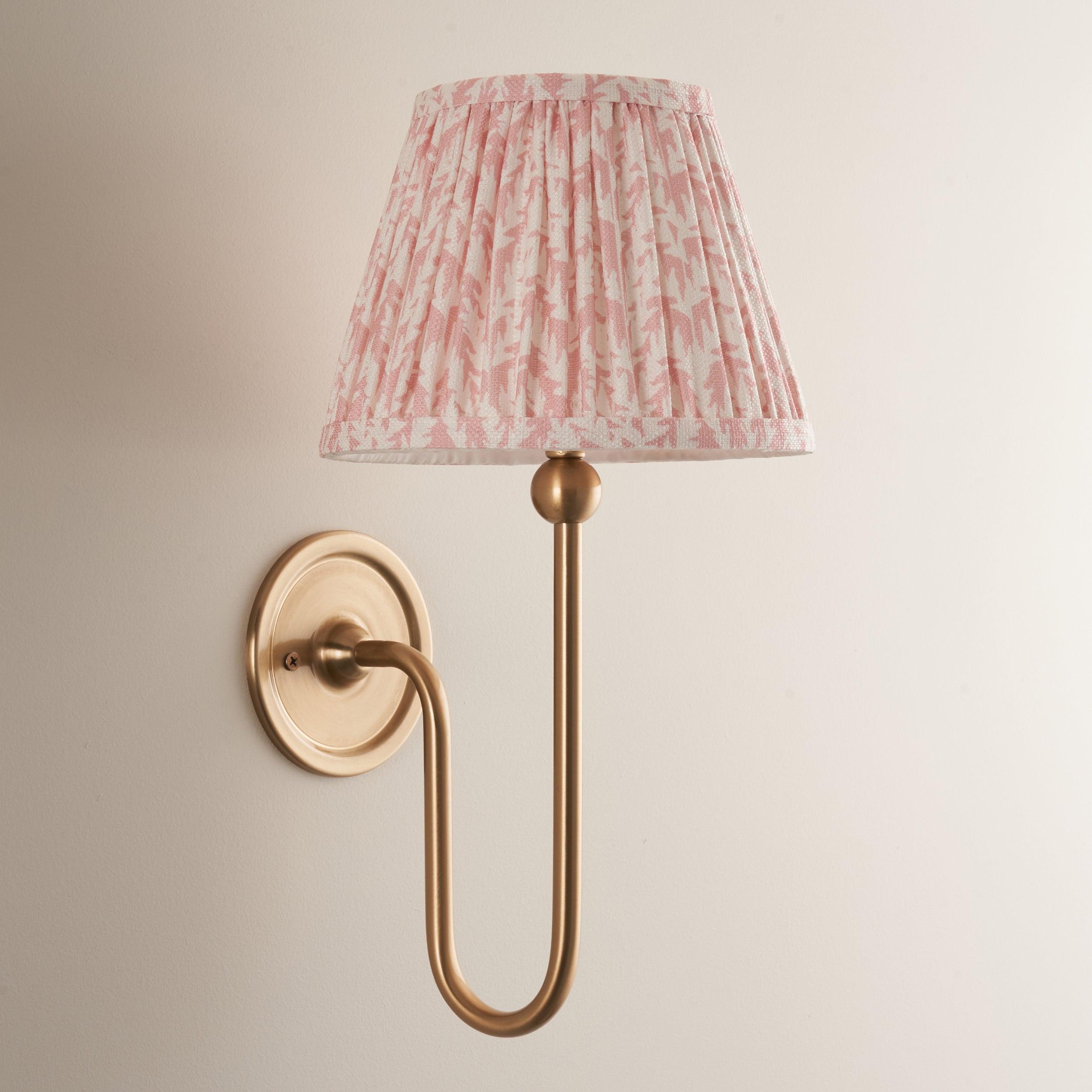 Santiago Long Line Brass Wall Light With 20cm Peachy Leaf Shade