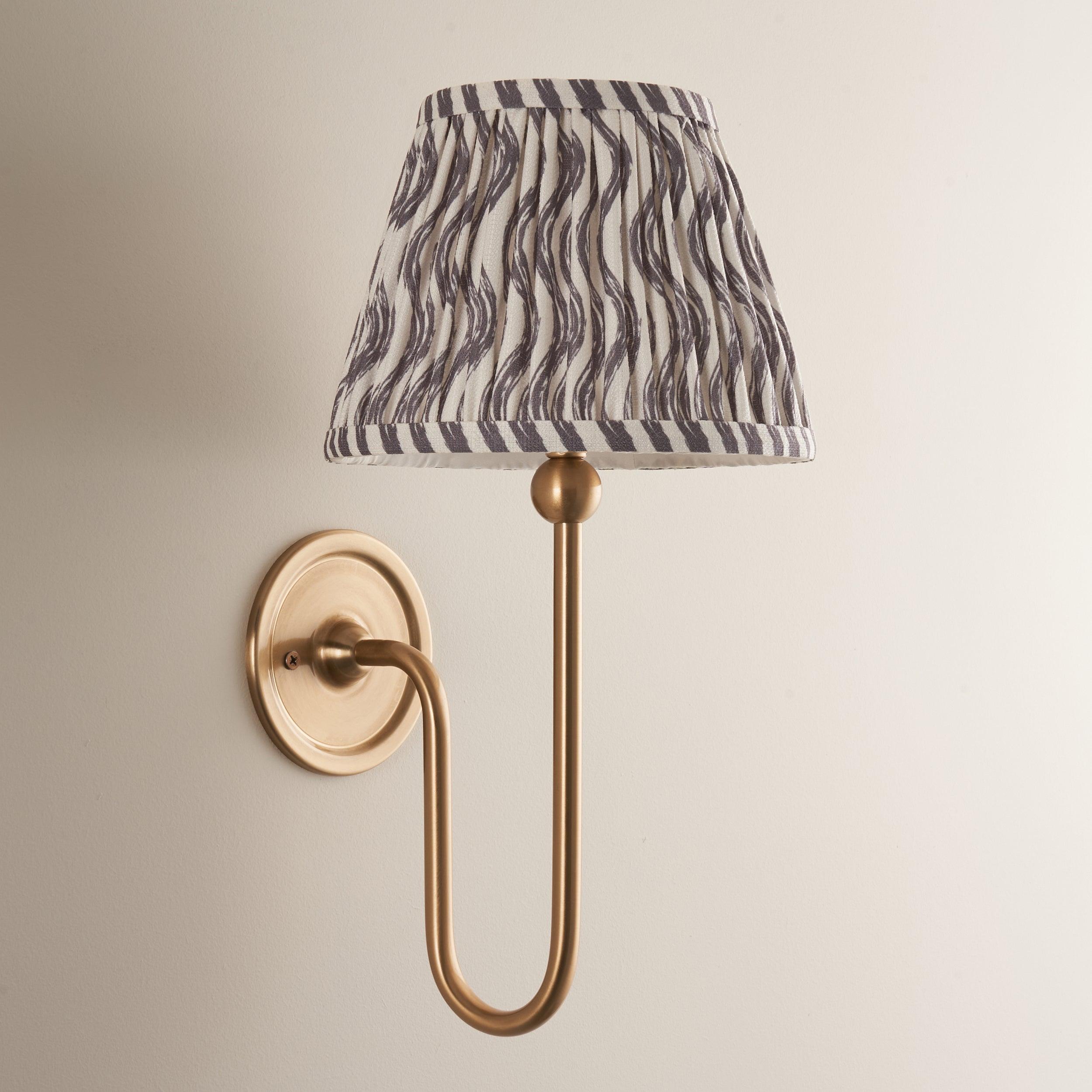 Santiago Long Line Brass Wall Light With 20cm Grey Ripple Shade