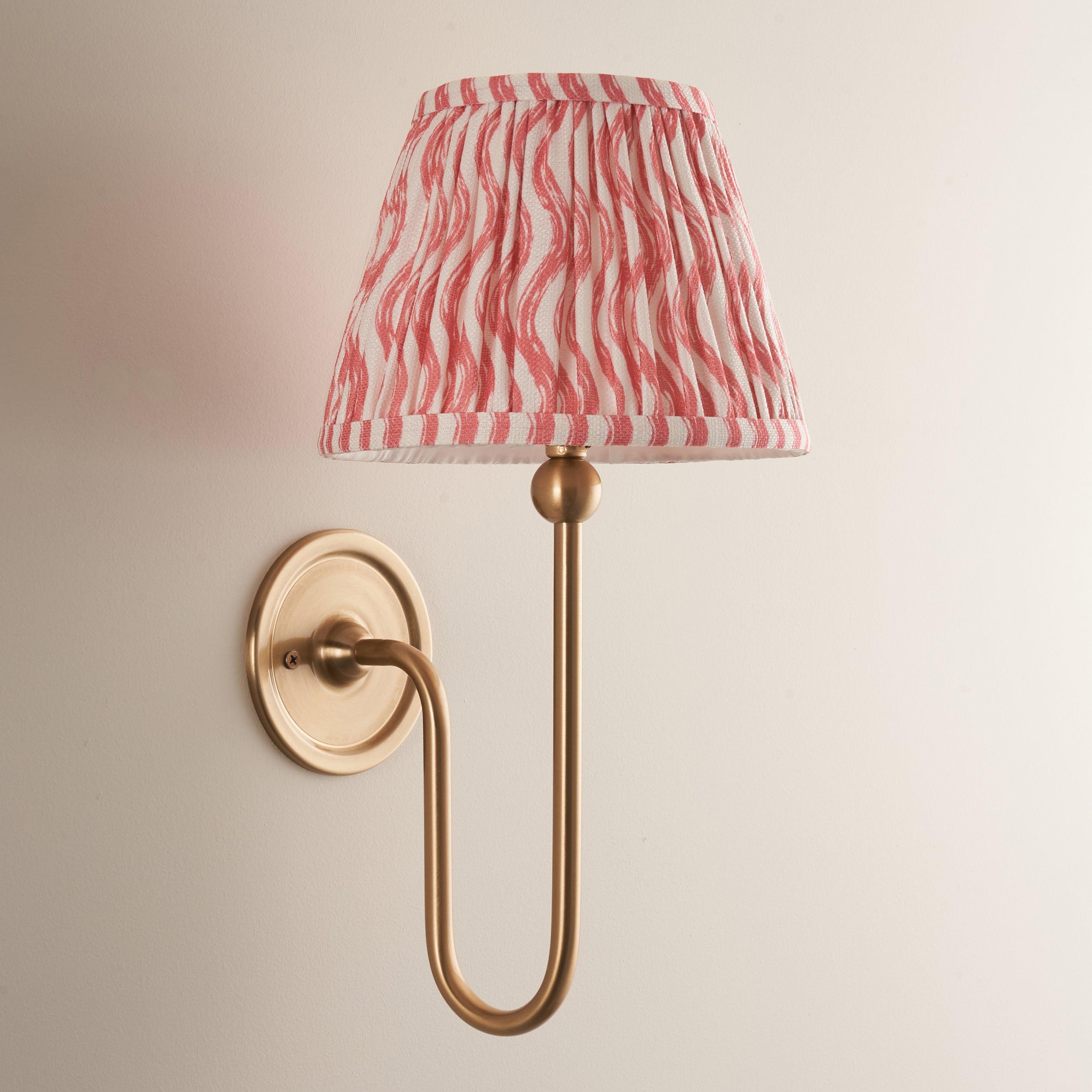 Santiago Long Line Brass Wall Light With 20cm Pink Ripple Shade