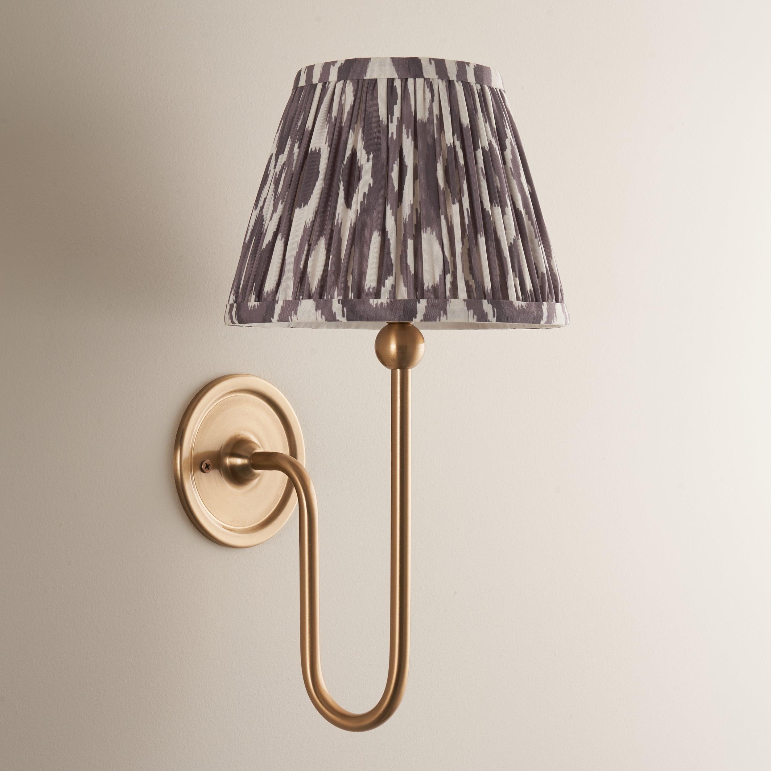 Santiago Long Line Brass Wall Light With 20cm Grey Ikat Shade