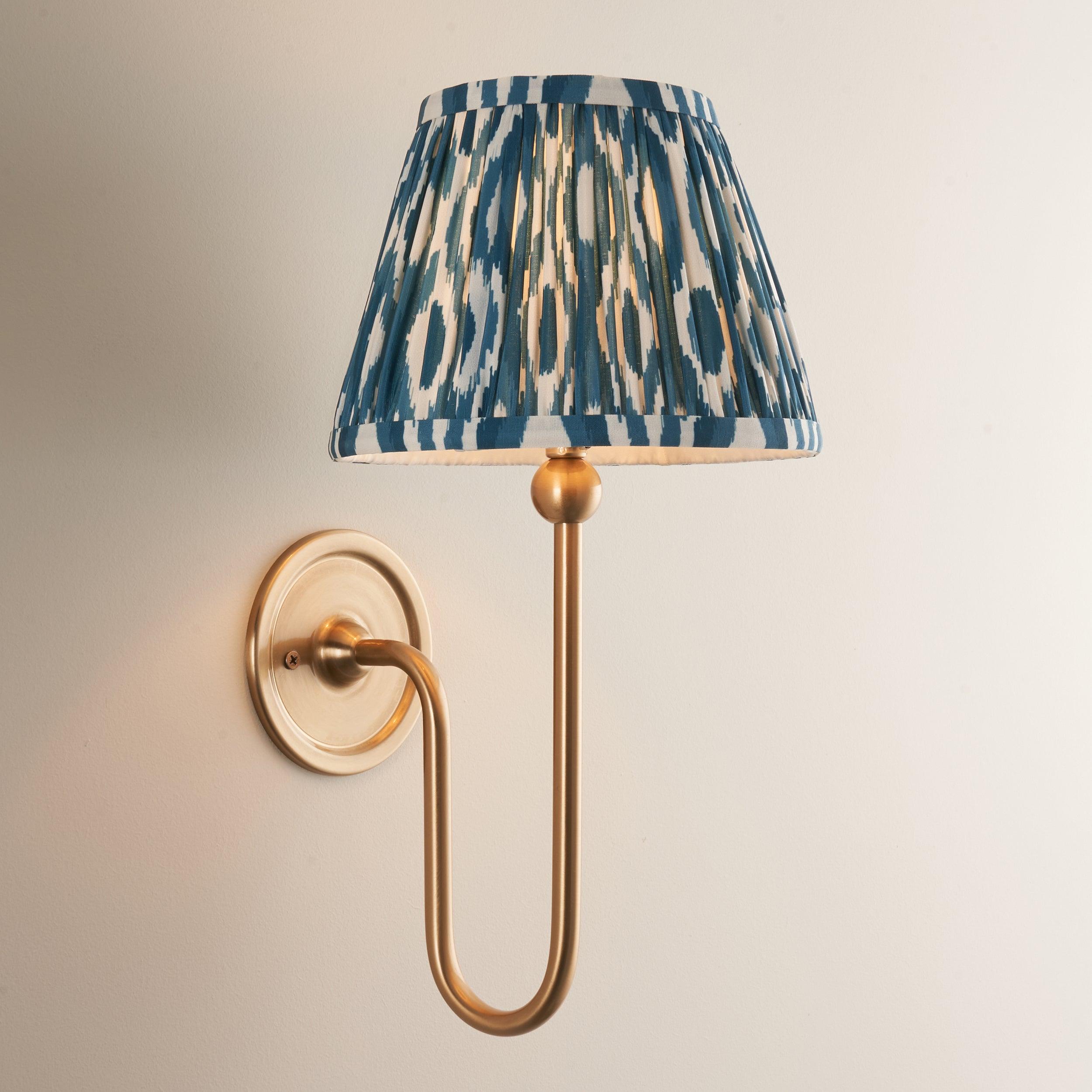 Santiago Long Line Brass Wall Light With 20cm Blue Ikat Shade