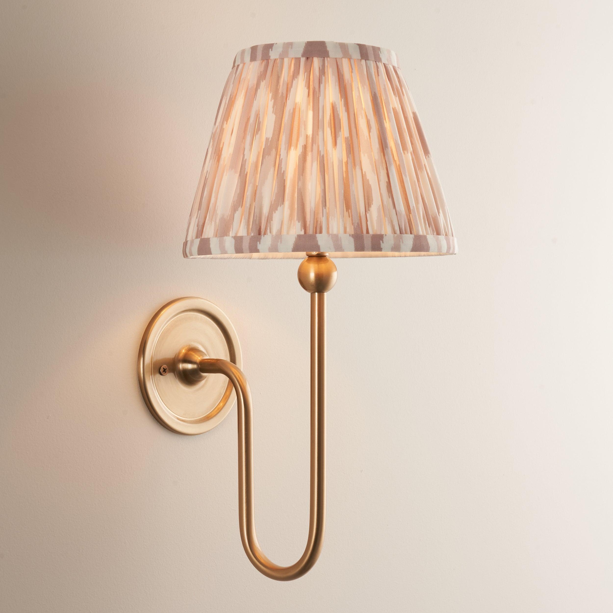 Santiago Long Line Brass Wall Light With 20cm Neutral Ikat Shade