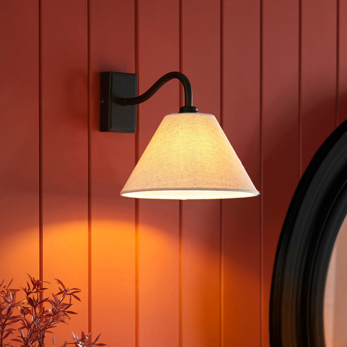 Knole Black Wall Light - Faux Fabric Shade-OB-180926