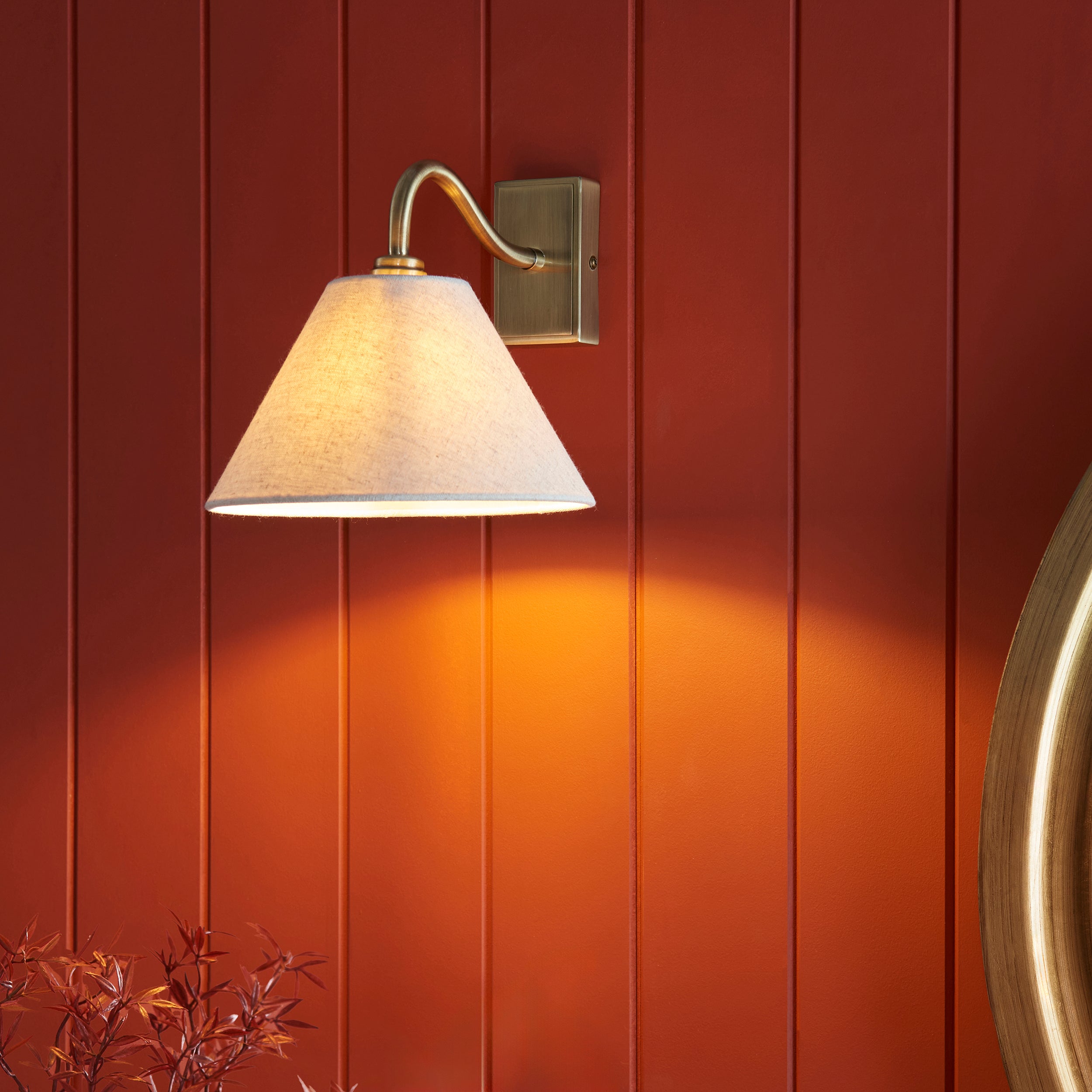 Knole Brass Wall Light - Faux Fabric Shade