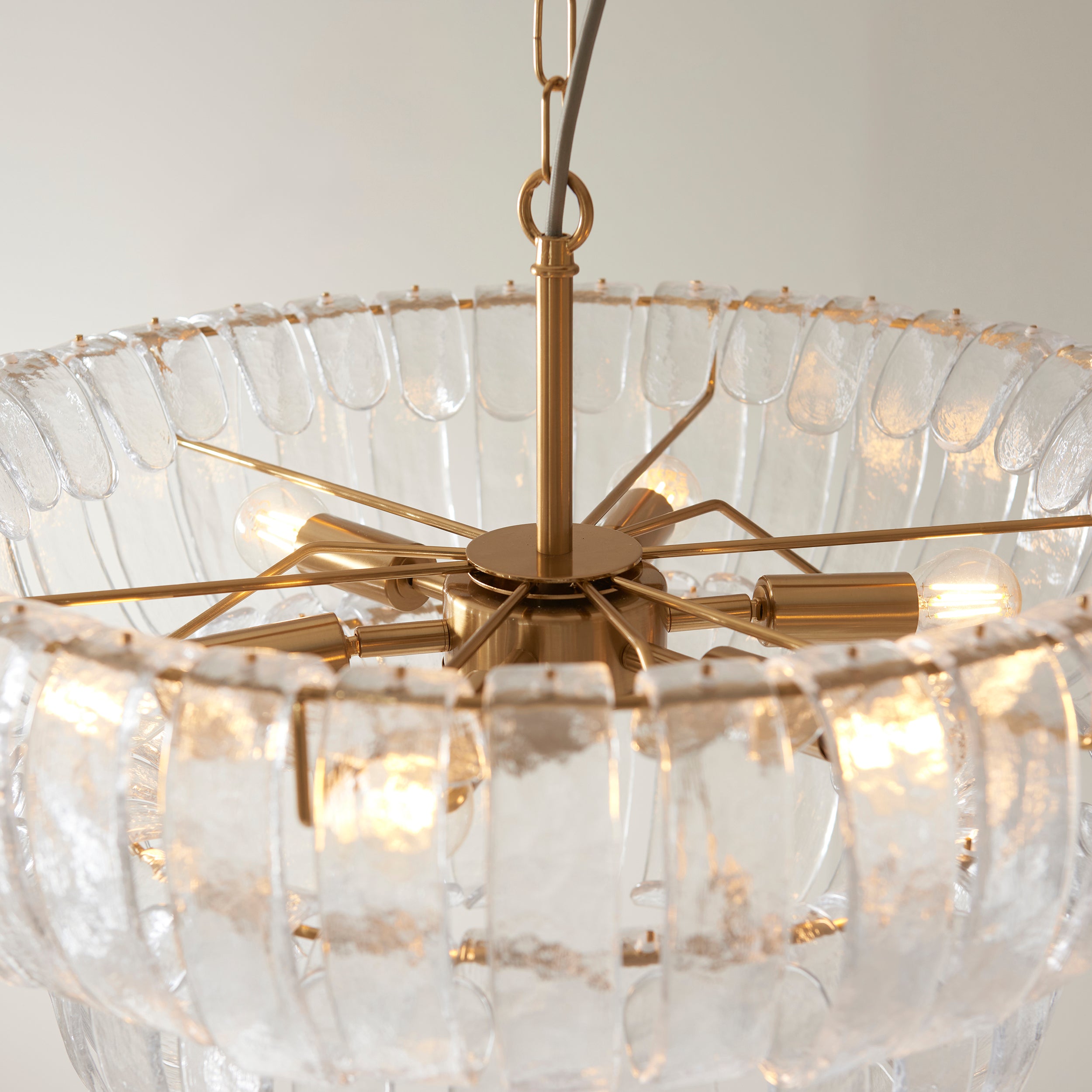 Montrose 6 Light Brass Handmade Curved Glass Pendant