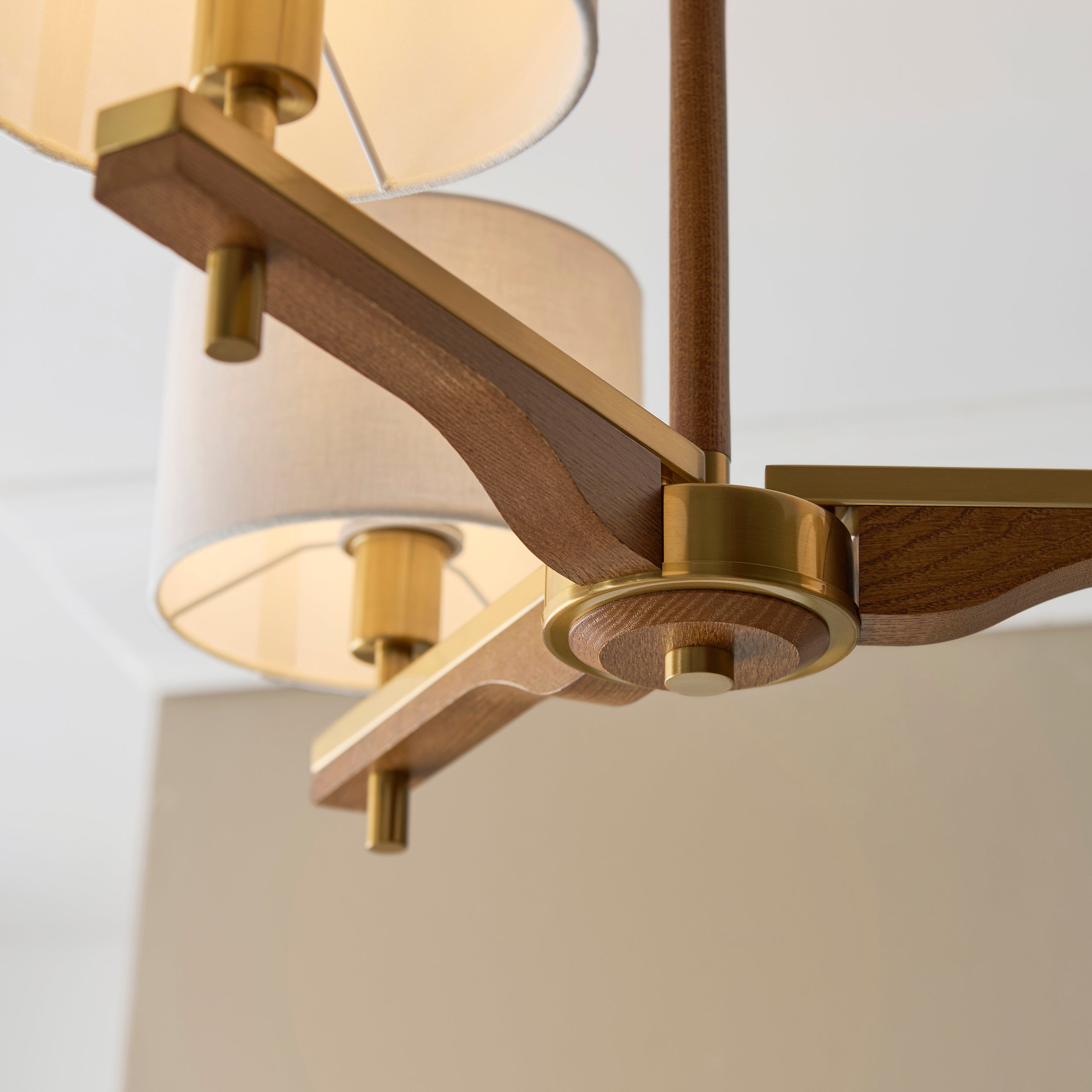 Heathcliff 3 Arm Solid Wood & Brass Semi Flush Ceiling Light