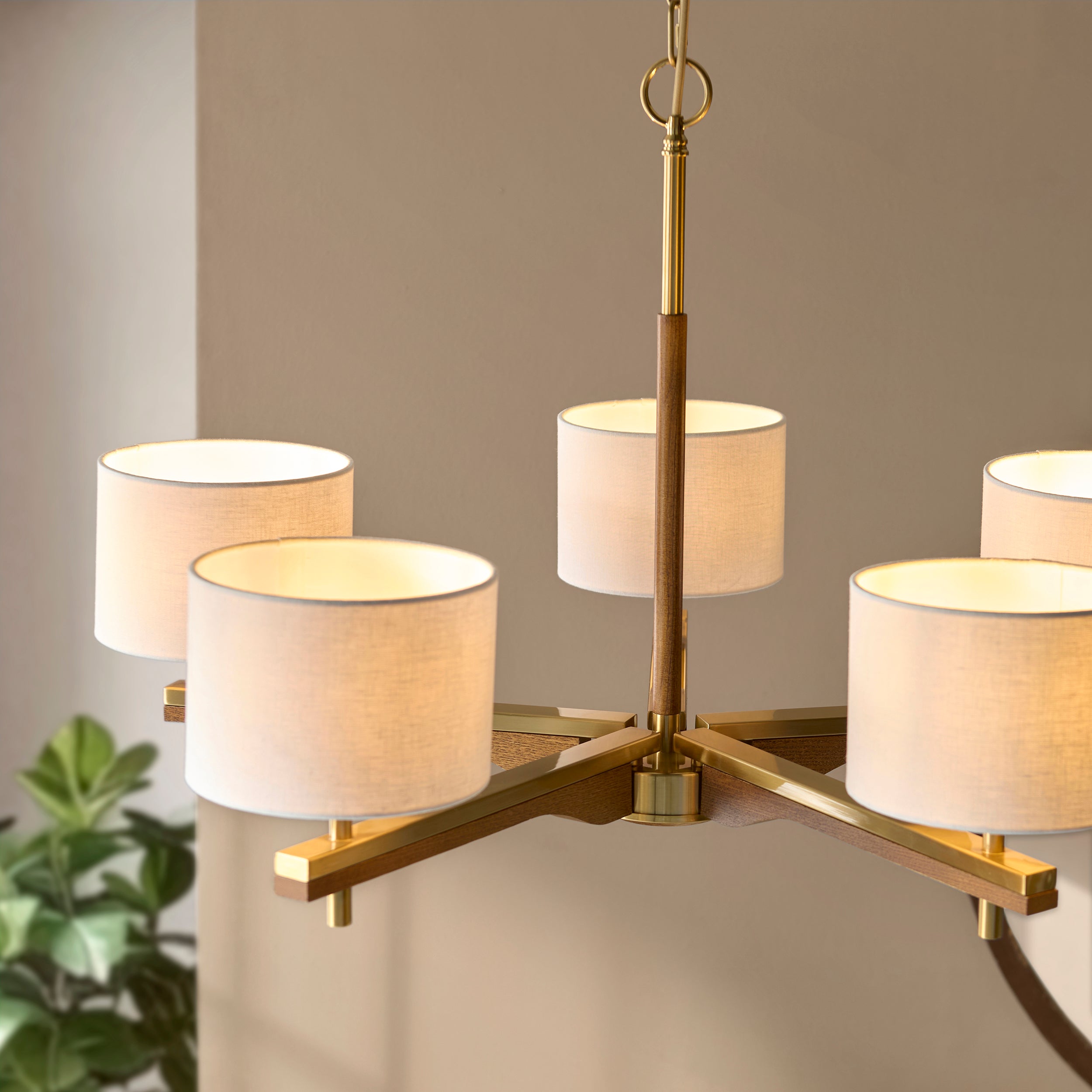 Heathcliff 5 Arm Solid Wood & Brass Pendant Ceiling Light