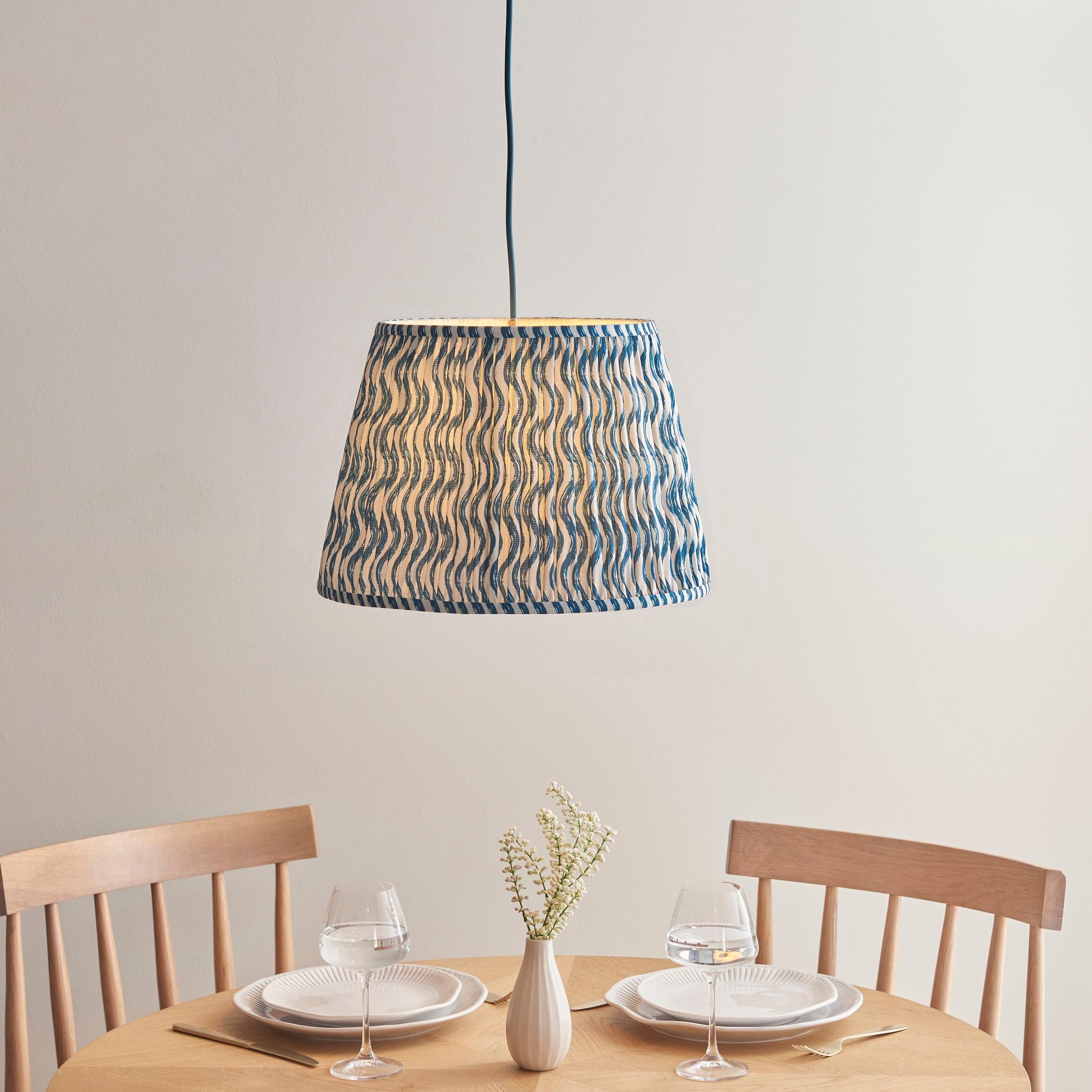 Eltham Ceiling Pendant Light With Blue Flex and Large Ripple 40cm Shade