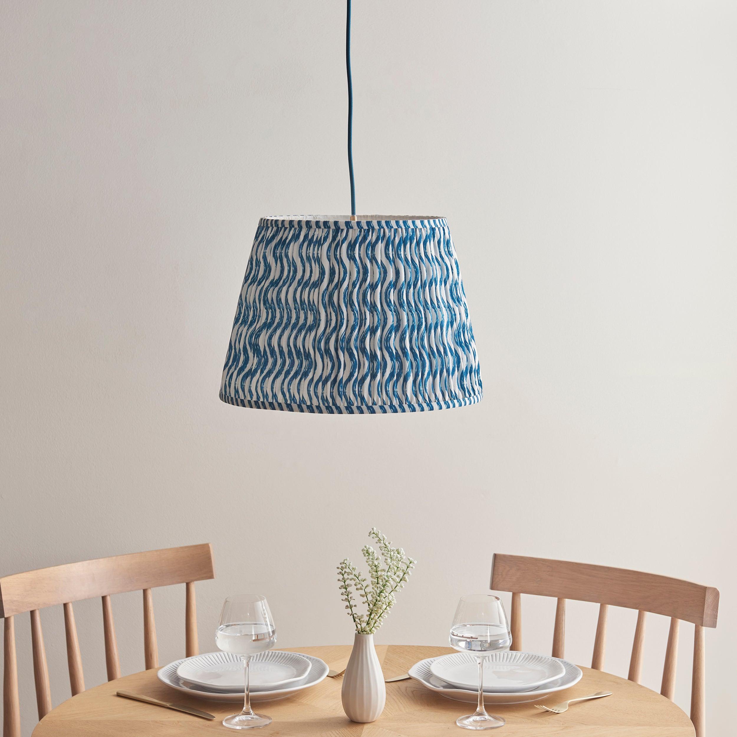 Eltham Ceiling Pendant Light With Blue Flex and Large Ripple 40cm Shade