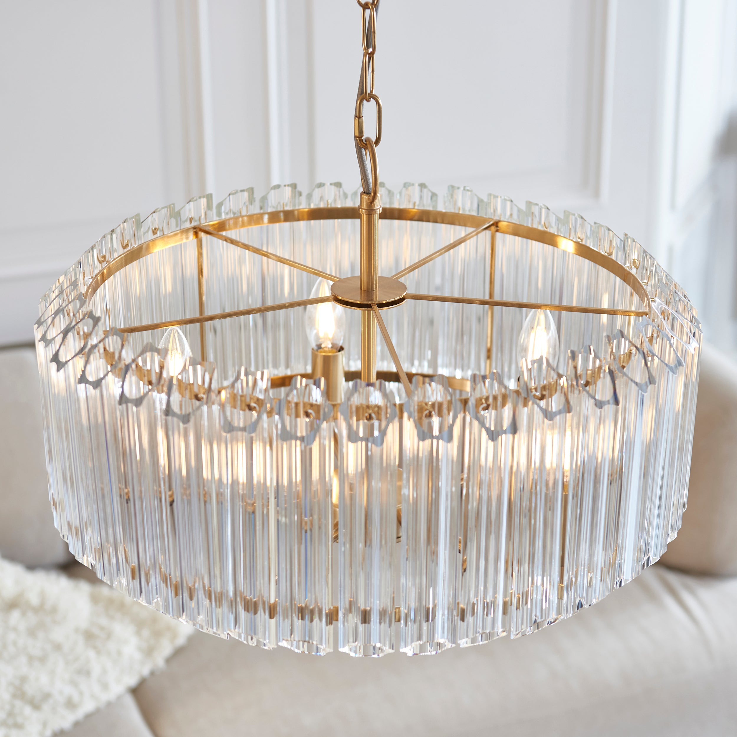 Valentina Brass 5 Light Pendant - Hexagonal Glass Rods