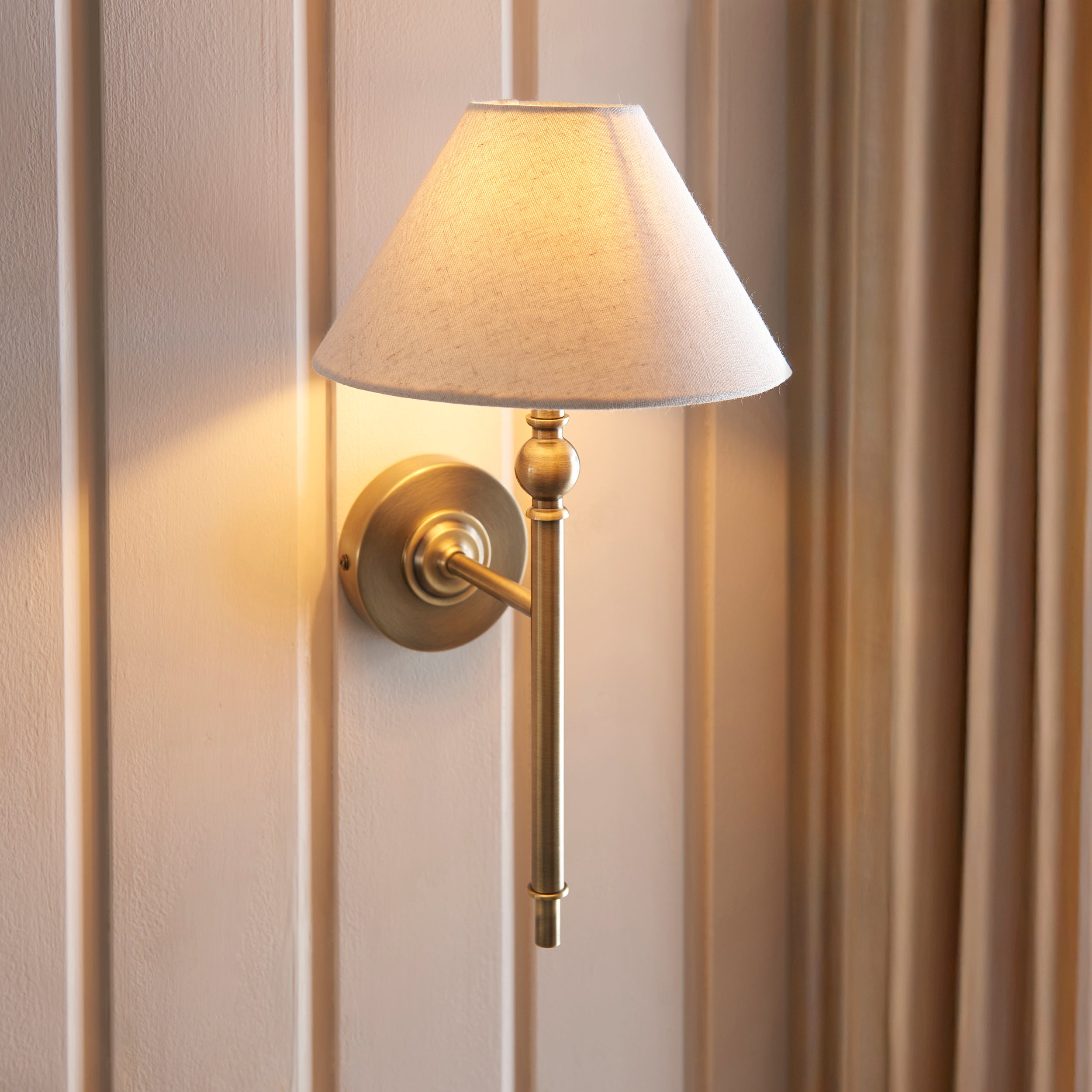 Endon Lille Brass Wall Light - Natural Linen Shade