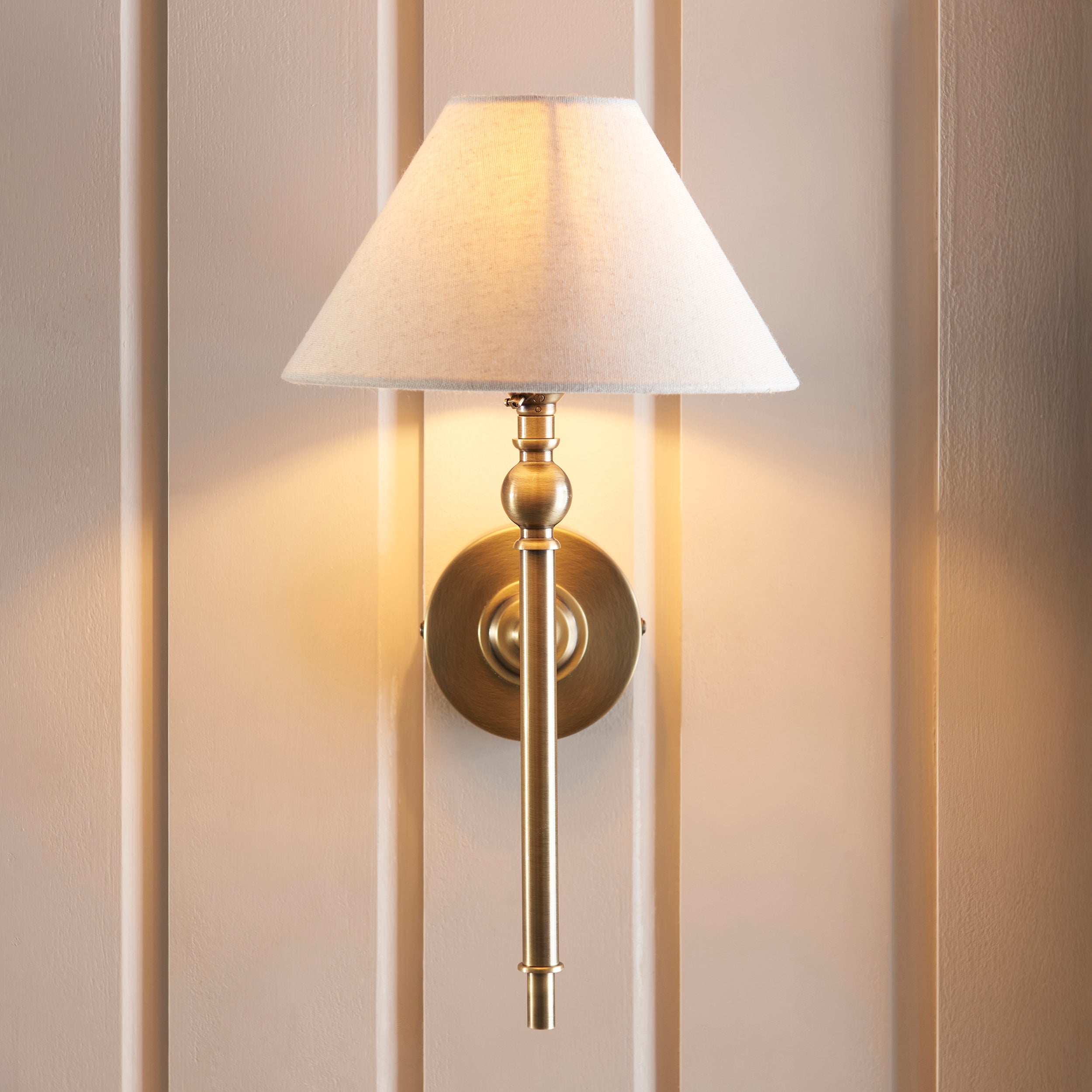 Endon Lille Brass Wall Light - Natural Linen Shade