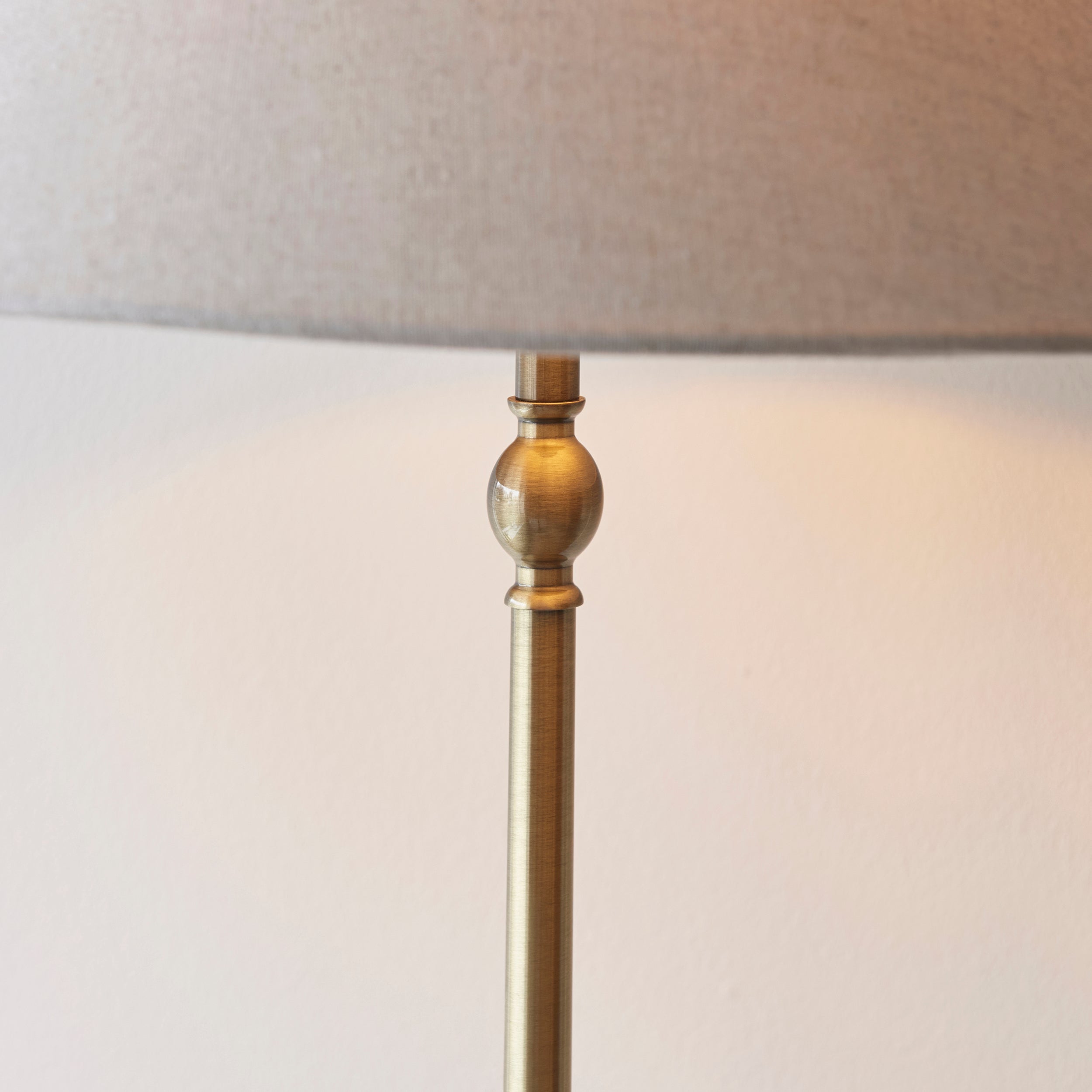 Lille Antique Brass 1 Light Floor Lamp Linen Shade