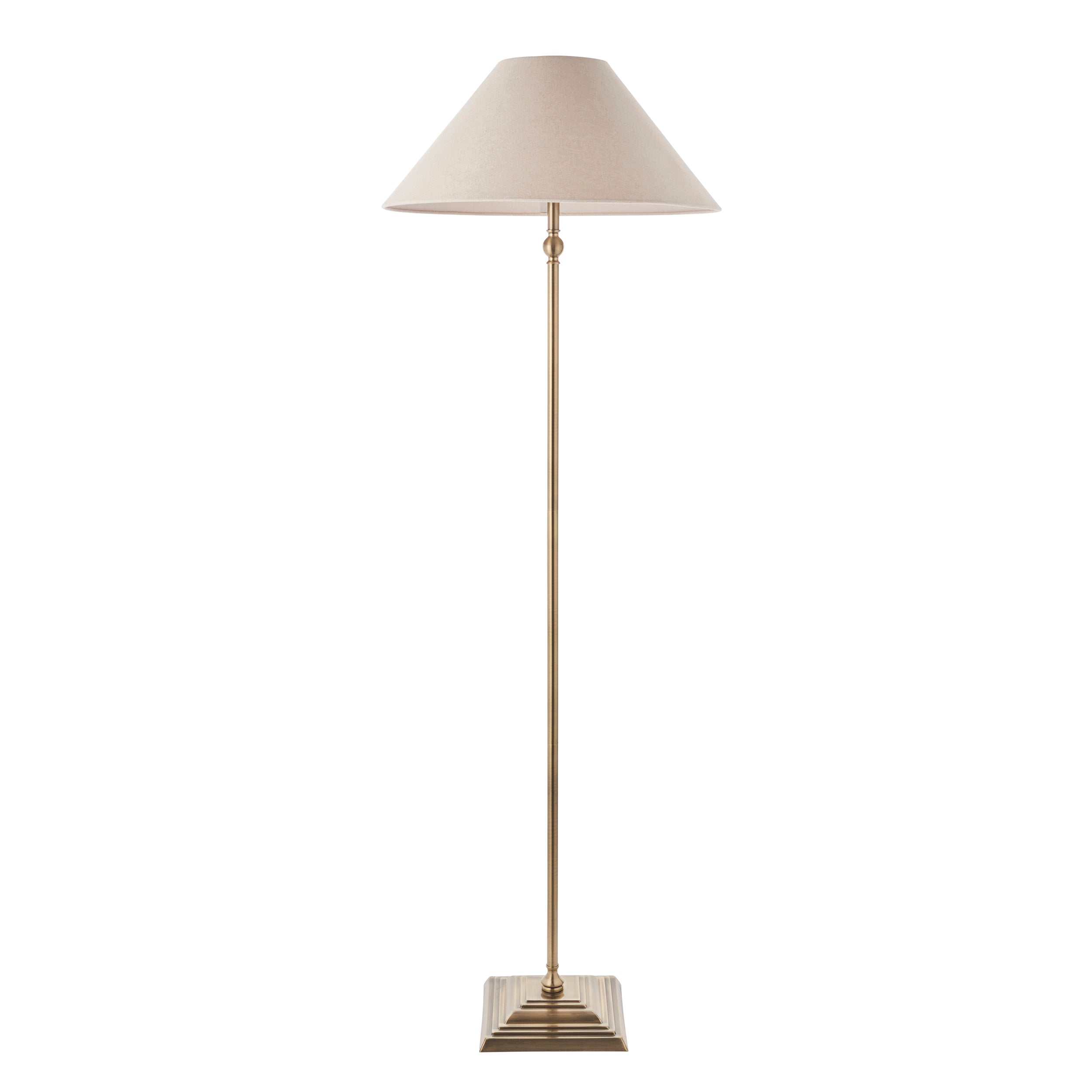 Lille Antique Brass 1 Light Floor Lamp Linen Shade