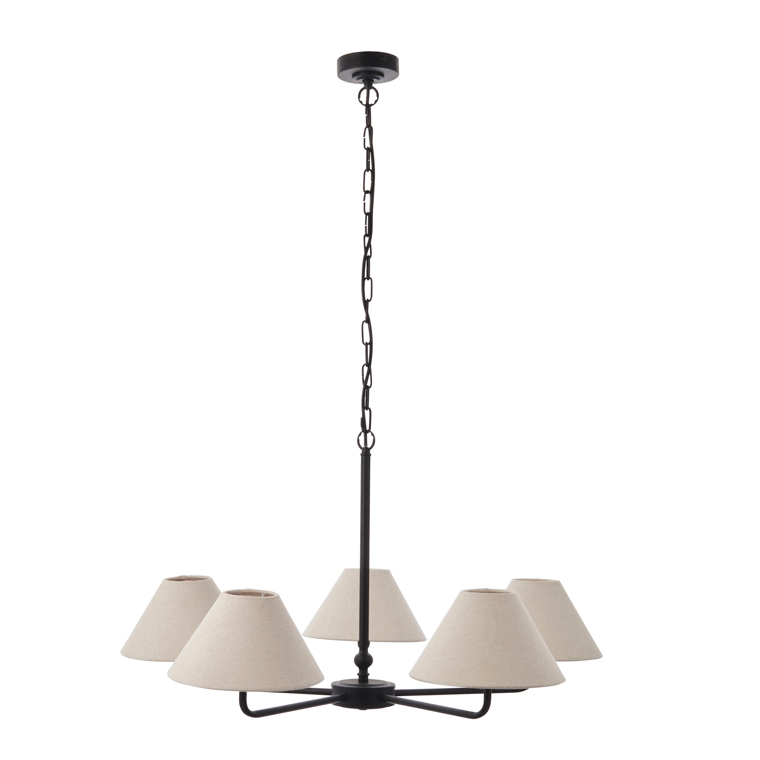 Lille Black 5 Light Pendant - Linen Shade