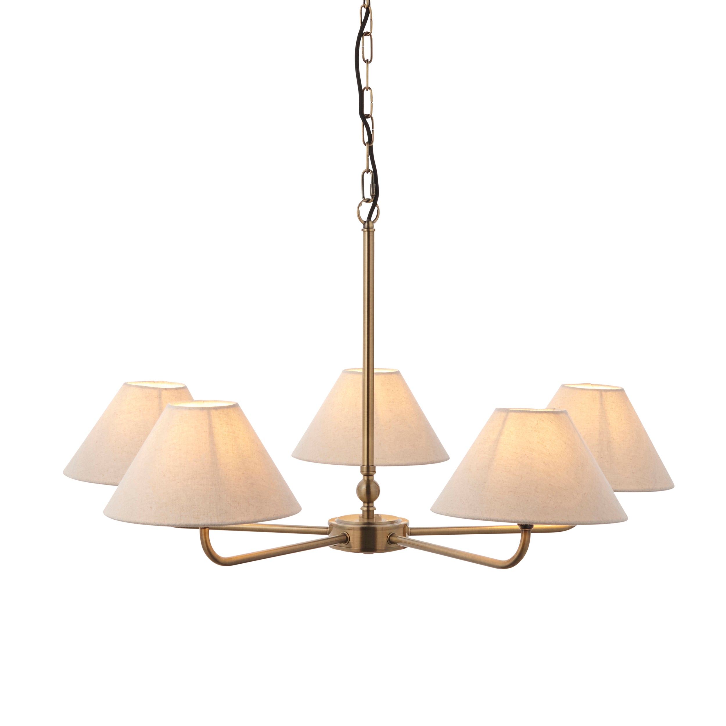 Lille Brass 5 Light Pendant - Linen Shade 117833 by Endon Lighting