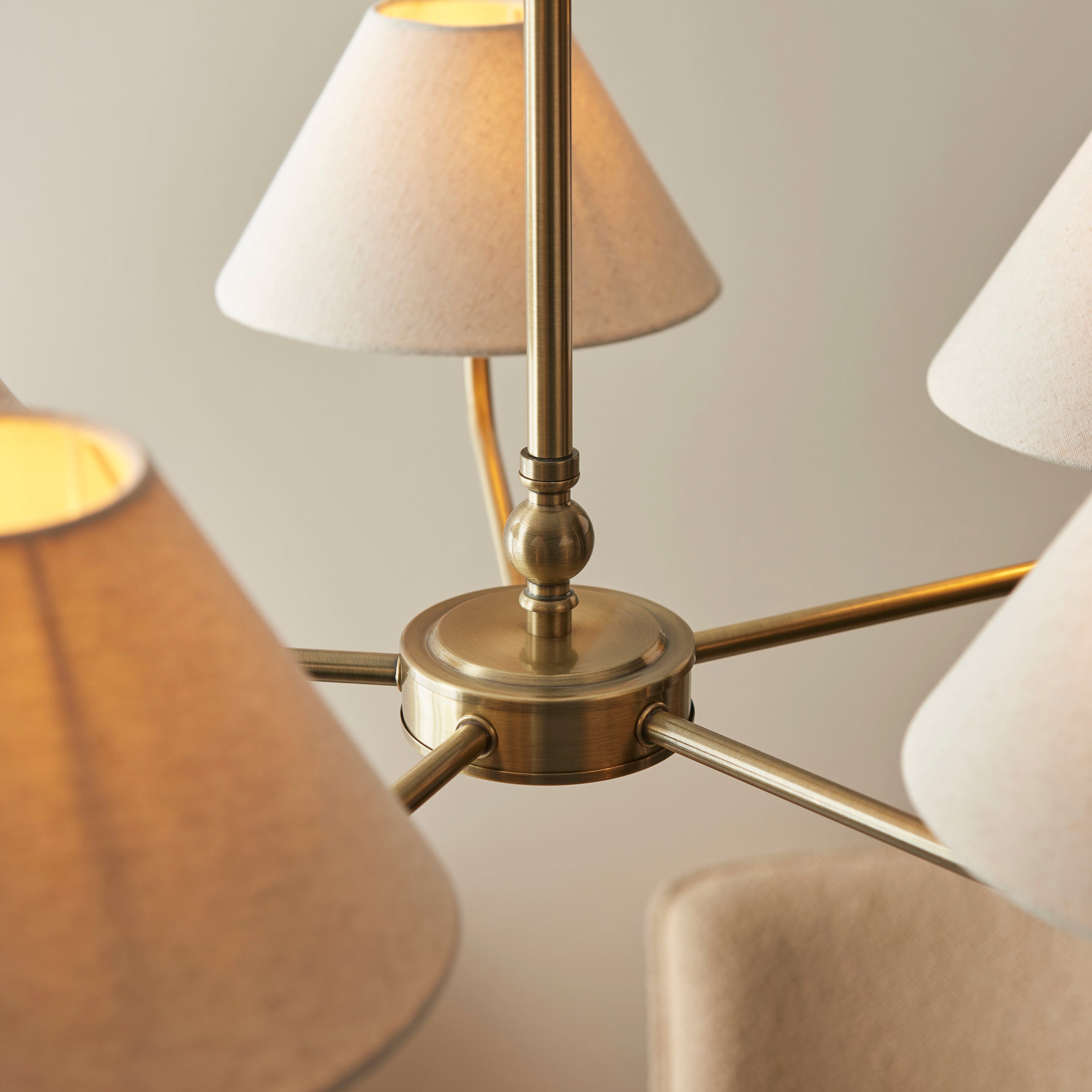Lille Brass 5 Light Pendant - Linen Shade
