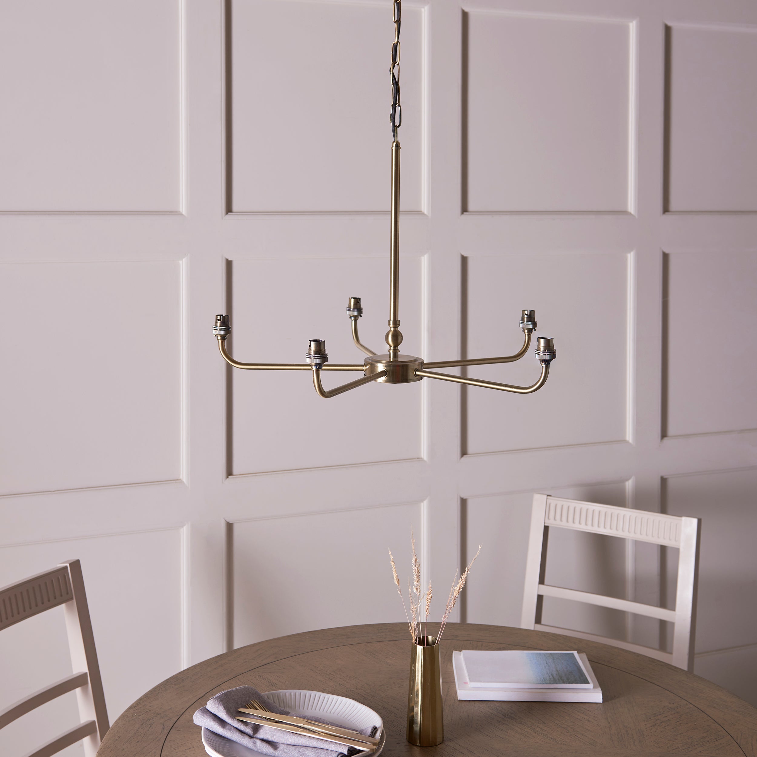 Lille Brass 5 Light Pendant - Linen Shade
