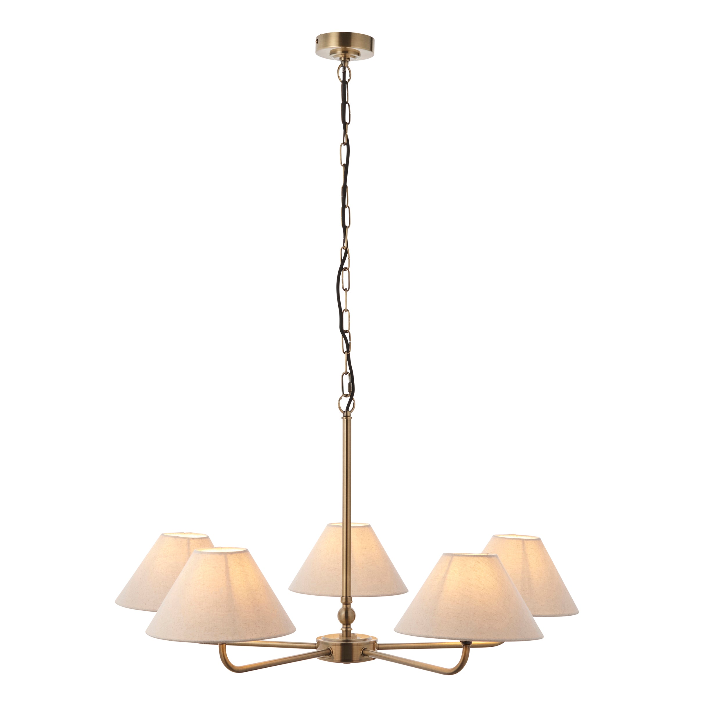 Lille Brass 5 Light Pendant - Linen Shade