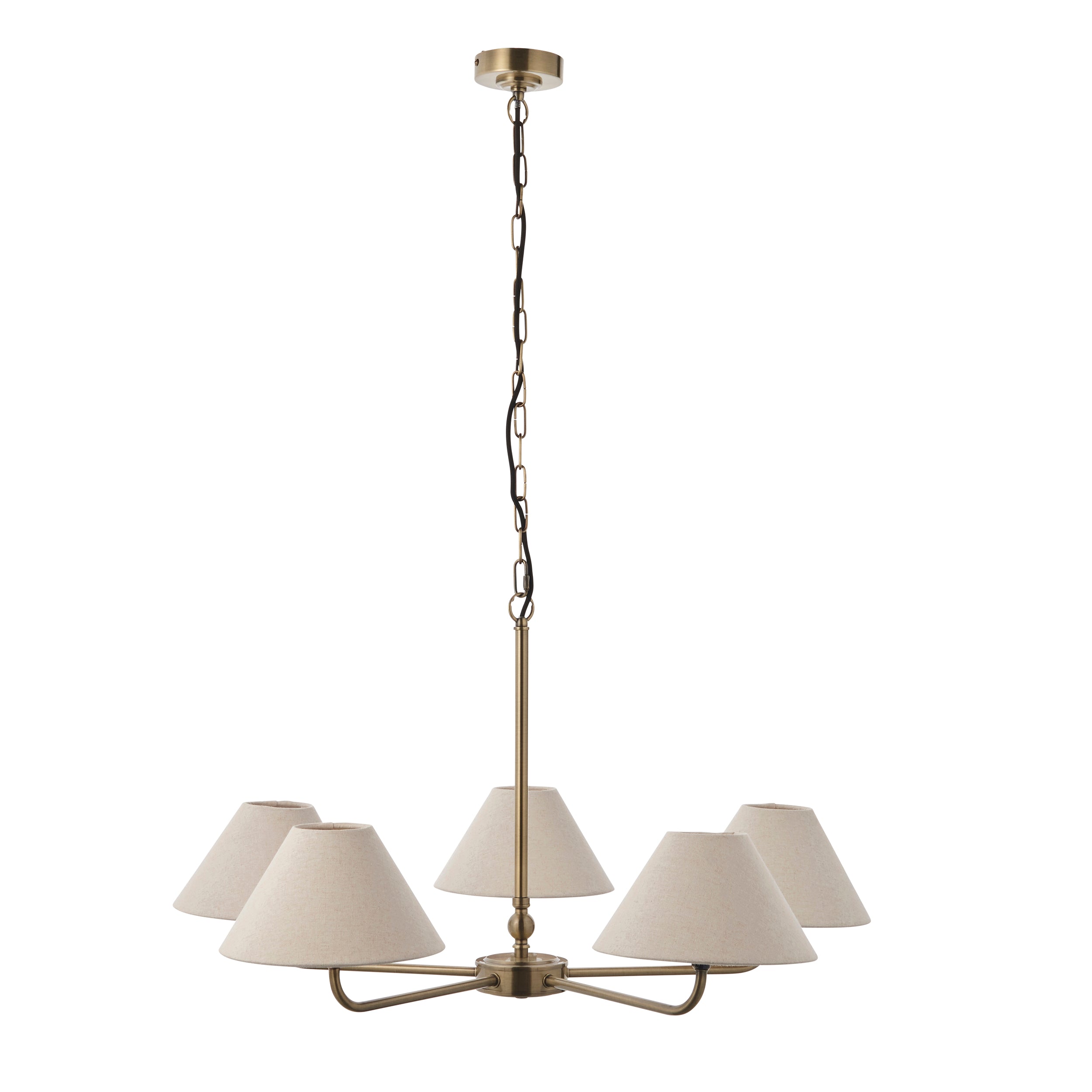 Lille Brass 5 Light Pendant - Linen Shade