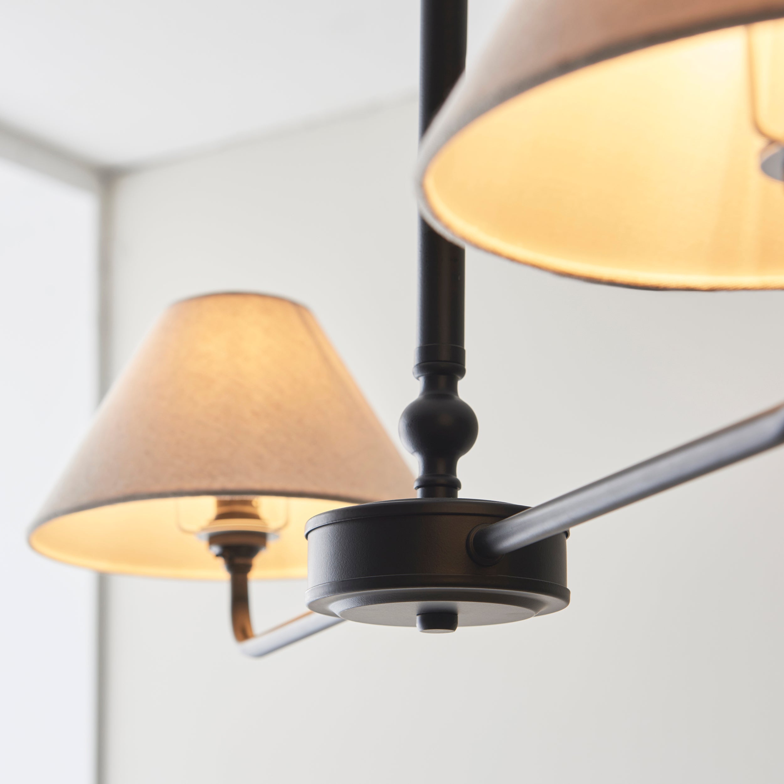 Lille Black 2 Light Pendant - Linen Shade