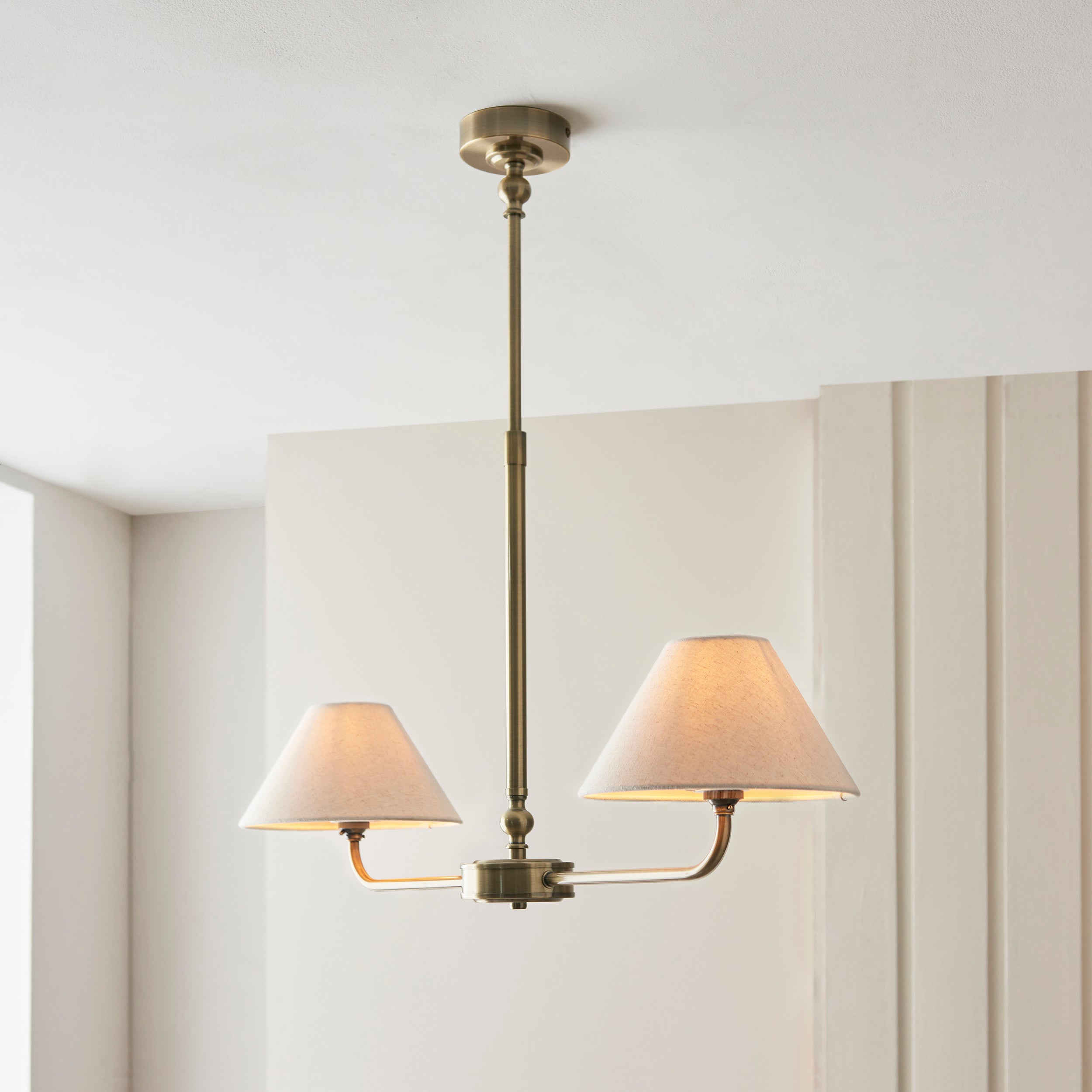Lille Brass 2 Light Pendant - Linen Shade