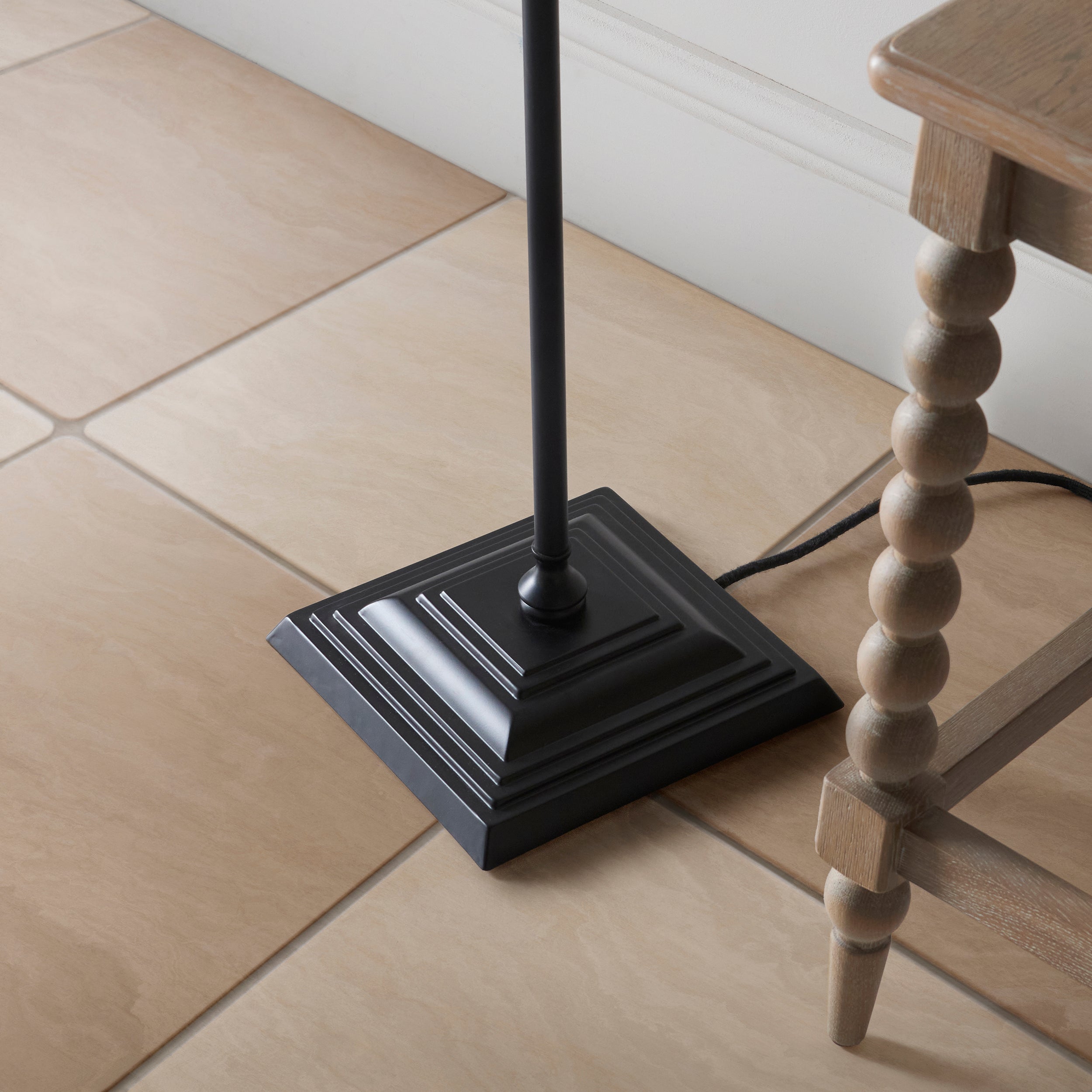 Lille Black Floor Lamp & Neutral Ikat 40cm Shade