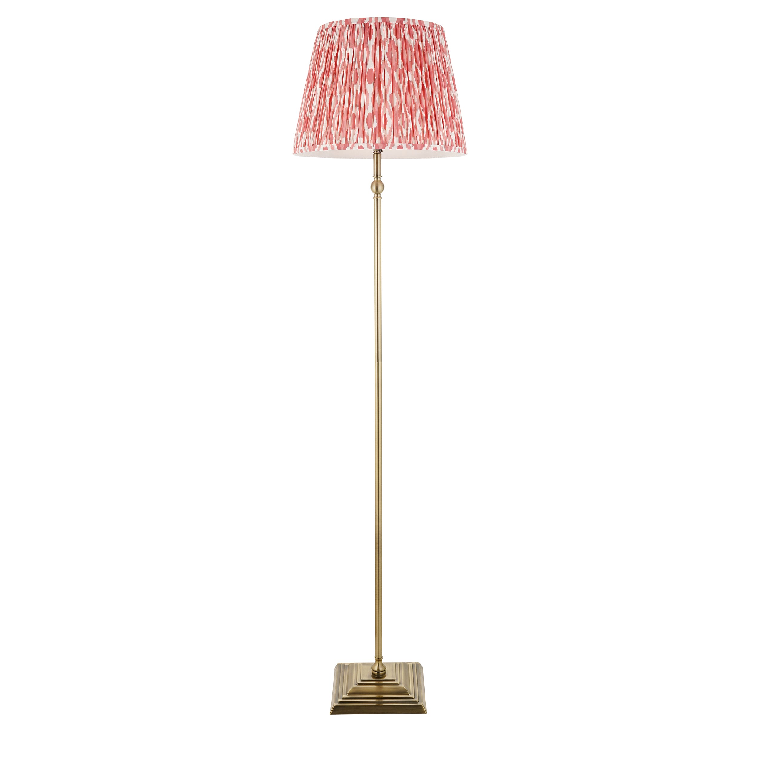 Lille Brass Floor Lamp & Coral Pink Ikat 40cm Shade
