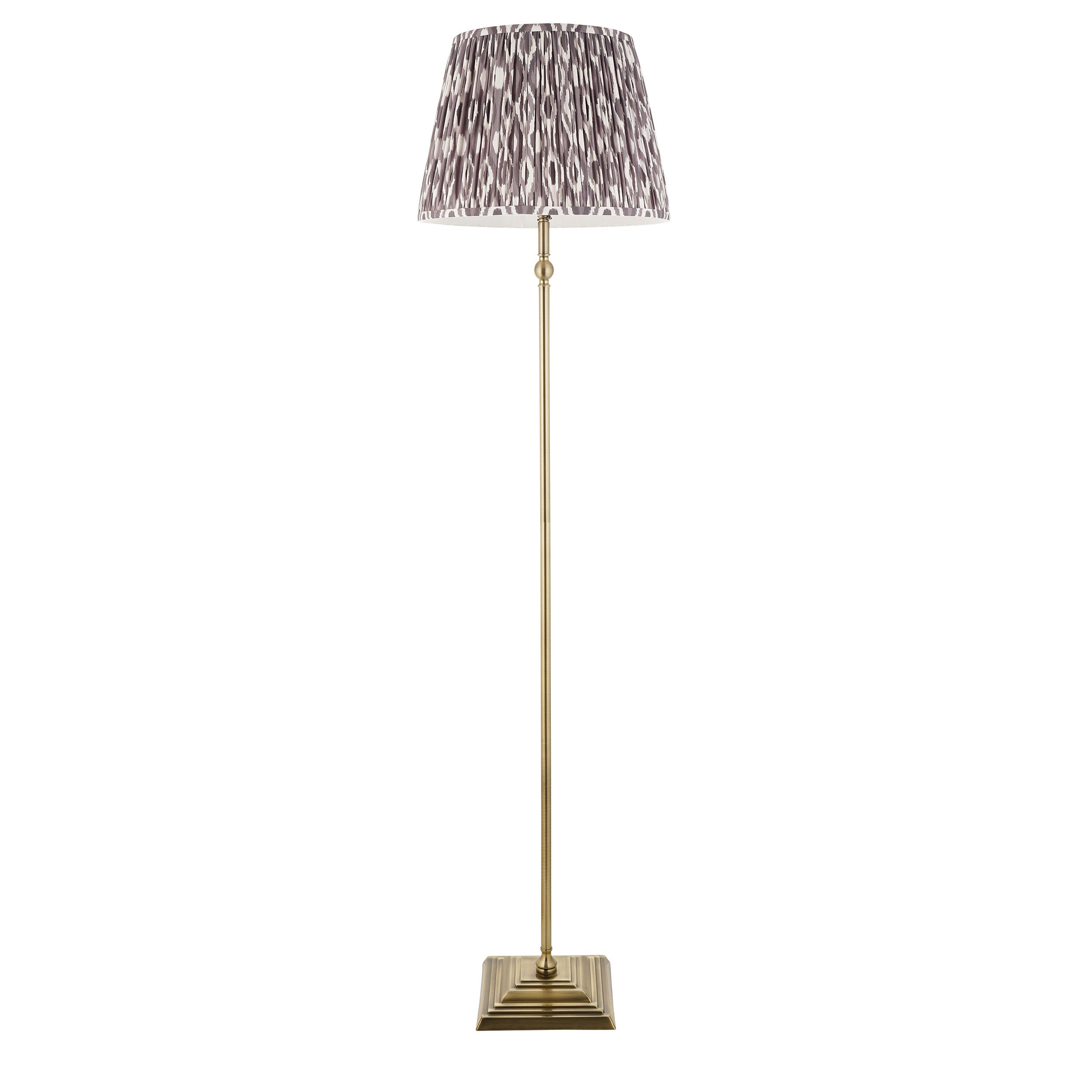 Lille Brass Floor Lamp & Grey Ikat 40cm Shade
