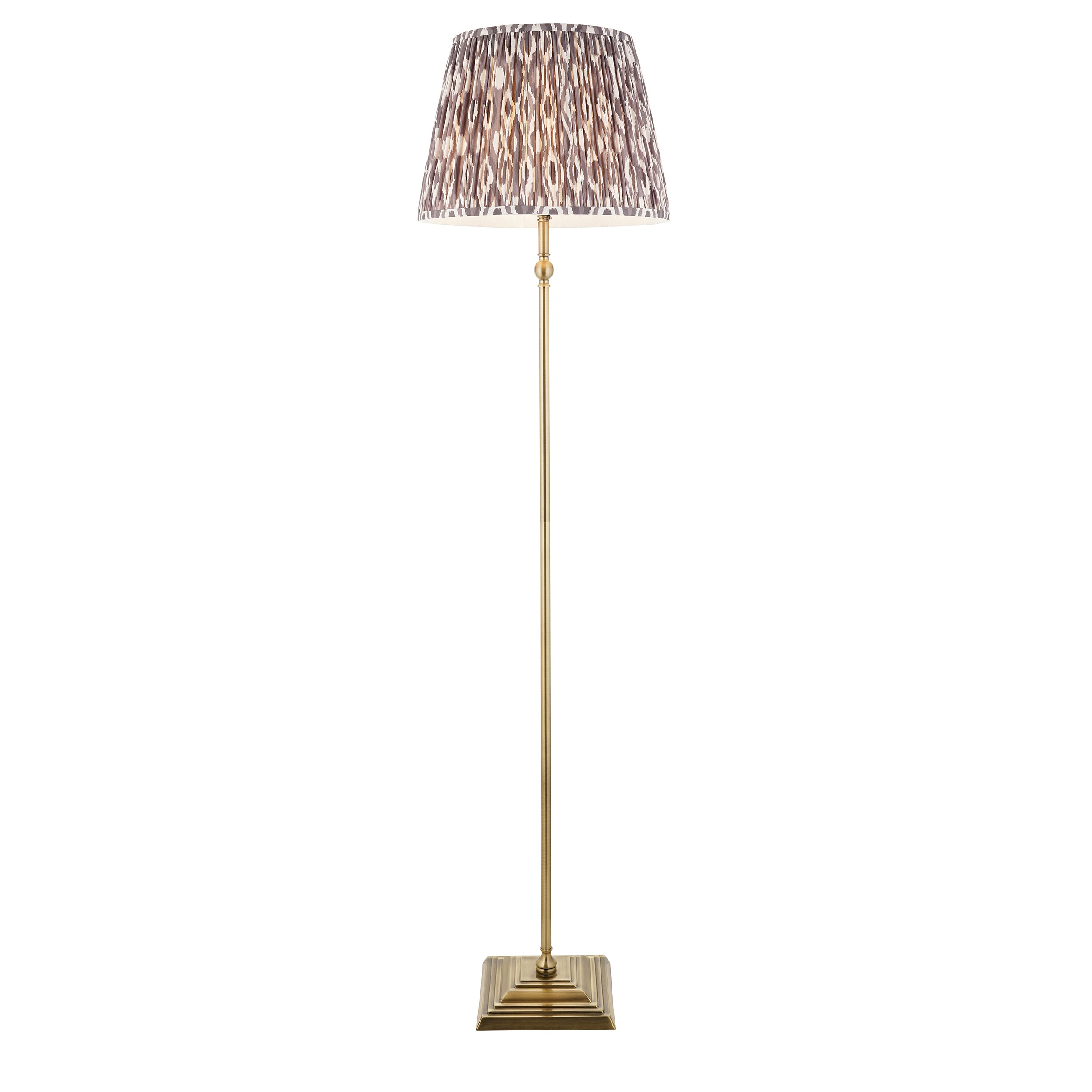 Lille Brass Floor Lamp & Grey Ikat 40cm Shade
