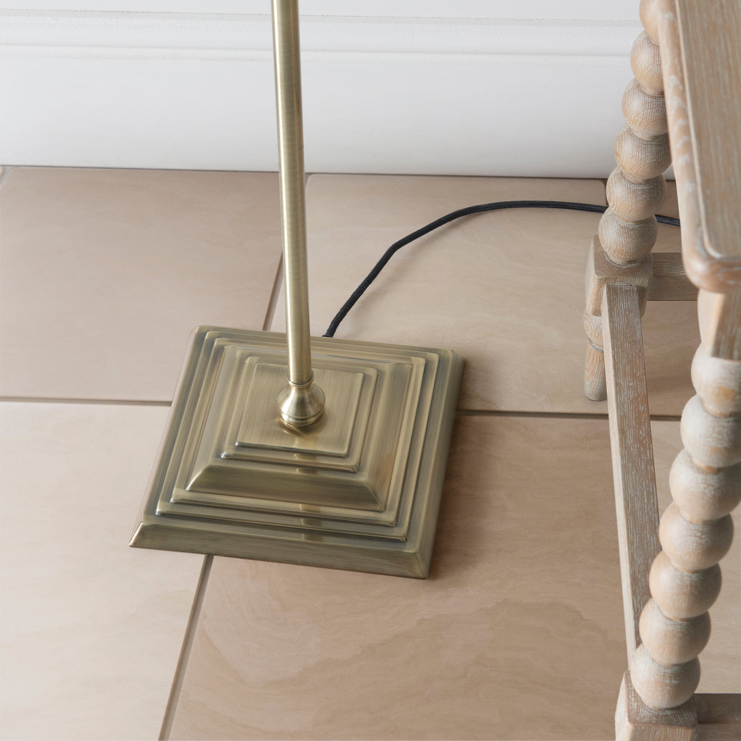 Lille Brass Floor Lamp & Blue Ikat 40cm Shade