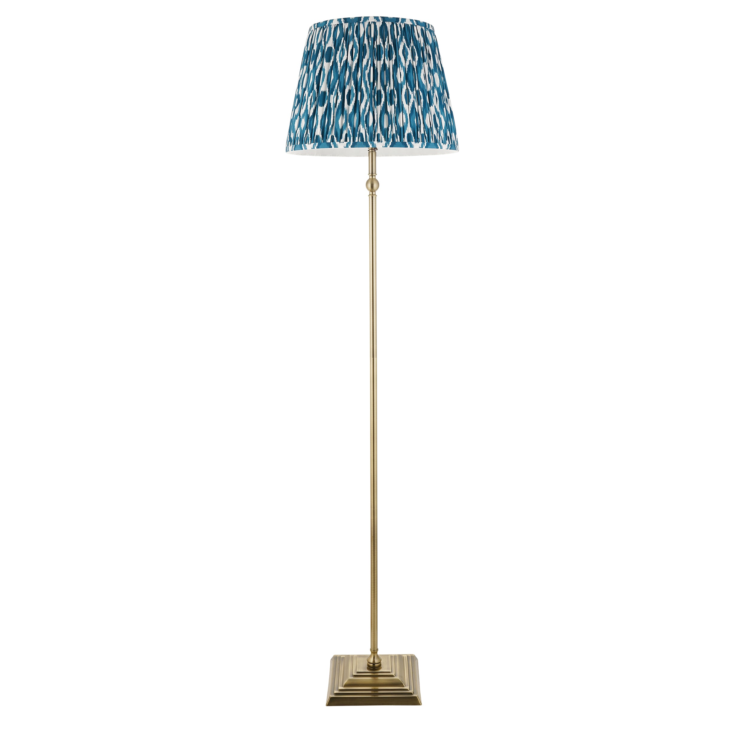 Lille Brass Floor Lamp & Blue Ikat 40cm Shade