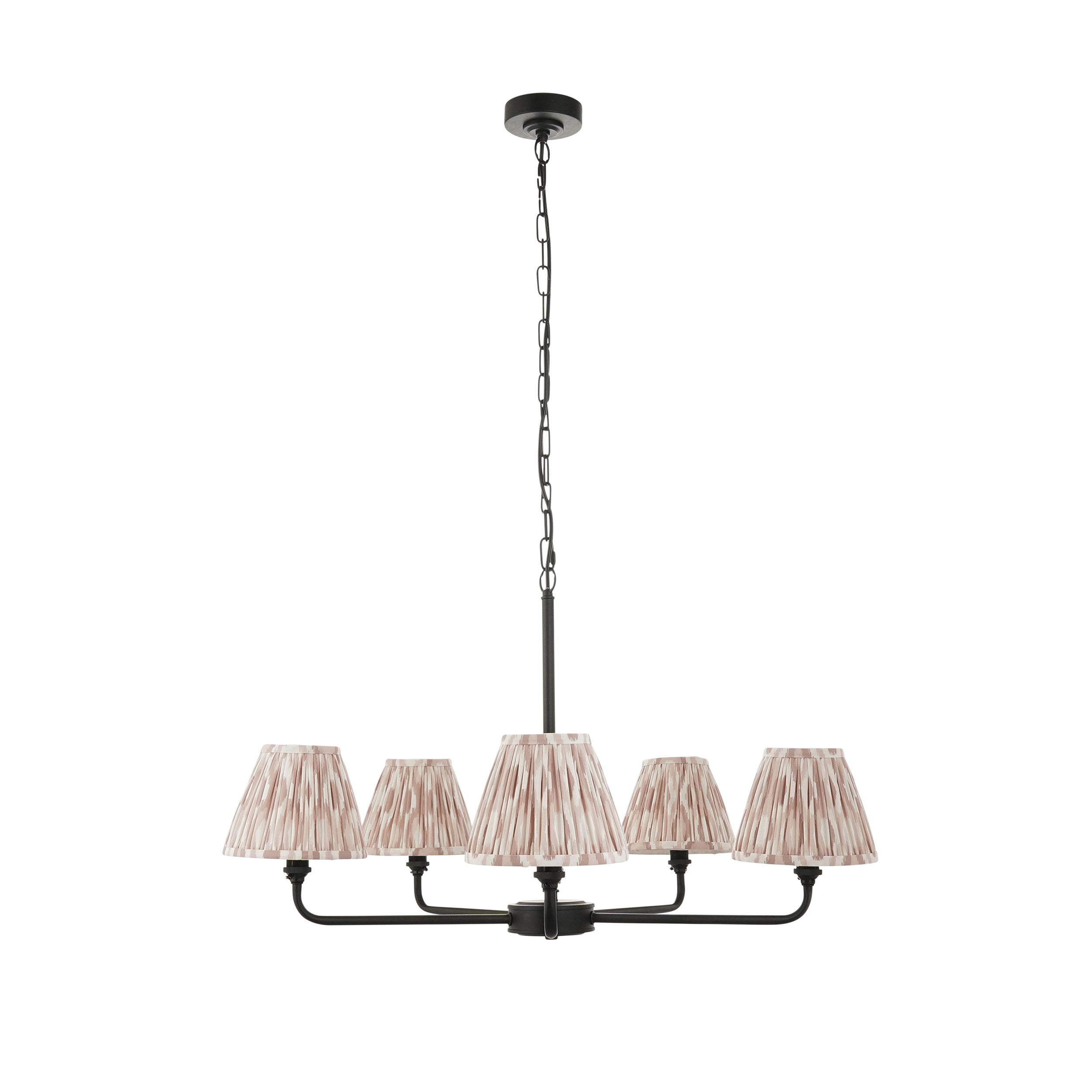 Lille Black 5 Light Pendant & Neutral Ikat 16cm Shades