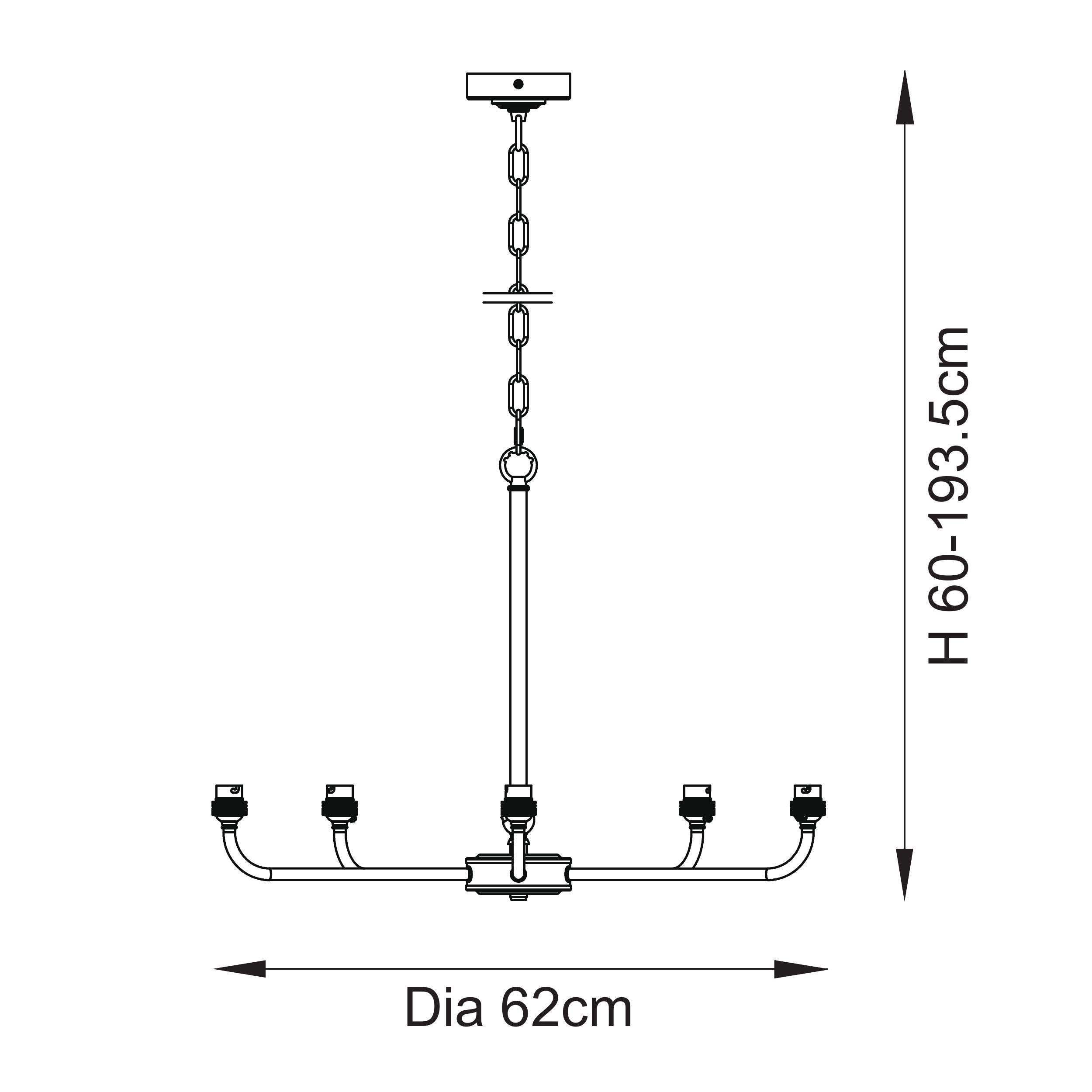 Lille Brass 5 Light Pendant & Coral Pink Ikat 16cm Shades