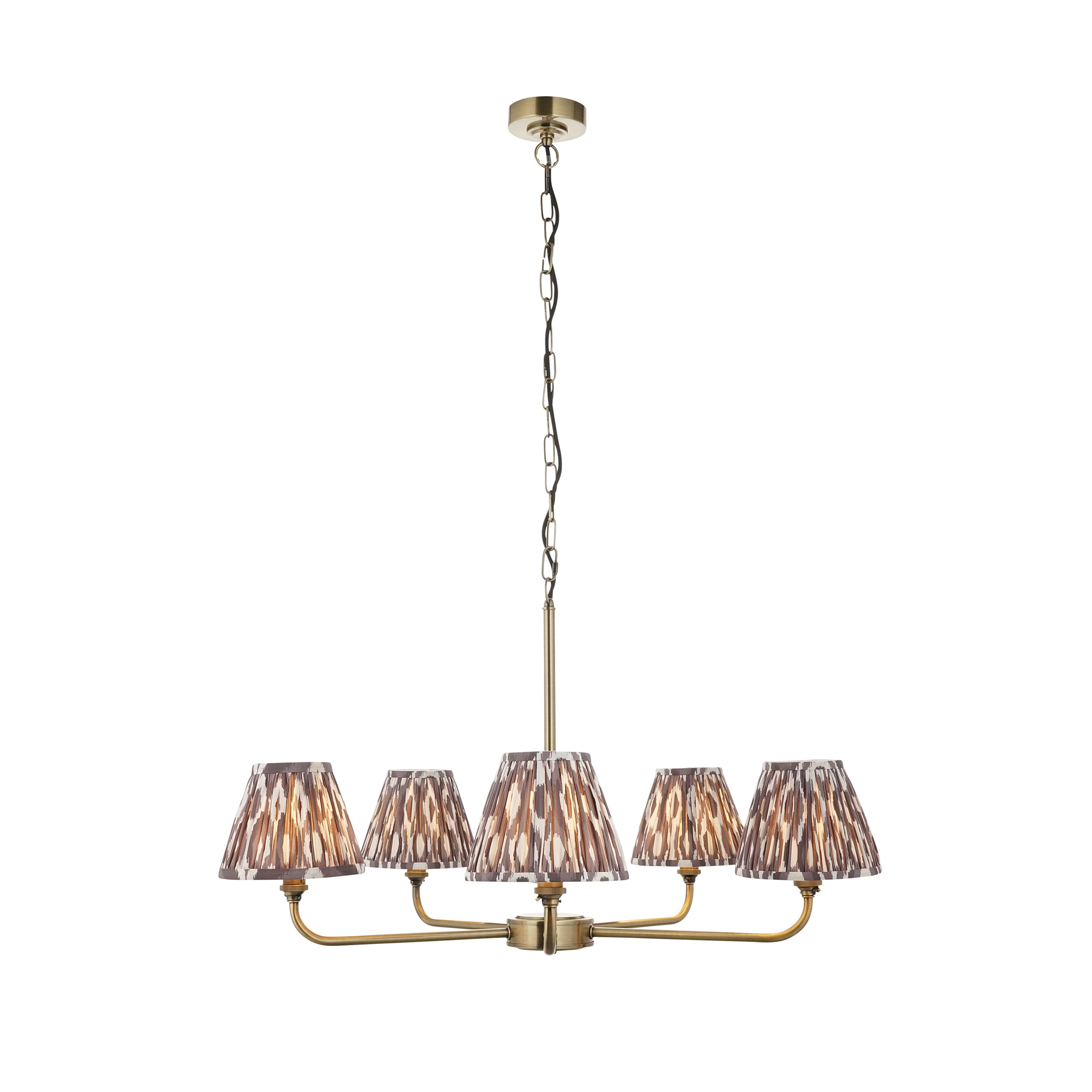 Lille Brass 5 Light Pendant & Grey Ikat 16cm Shades