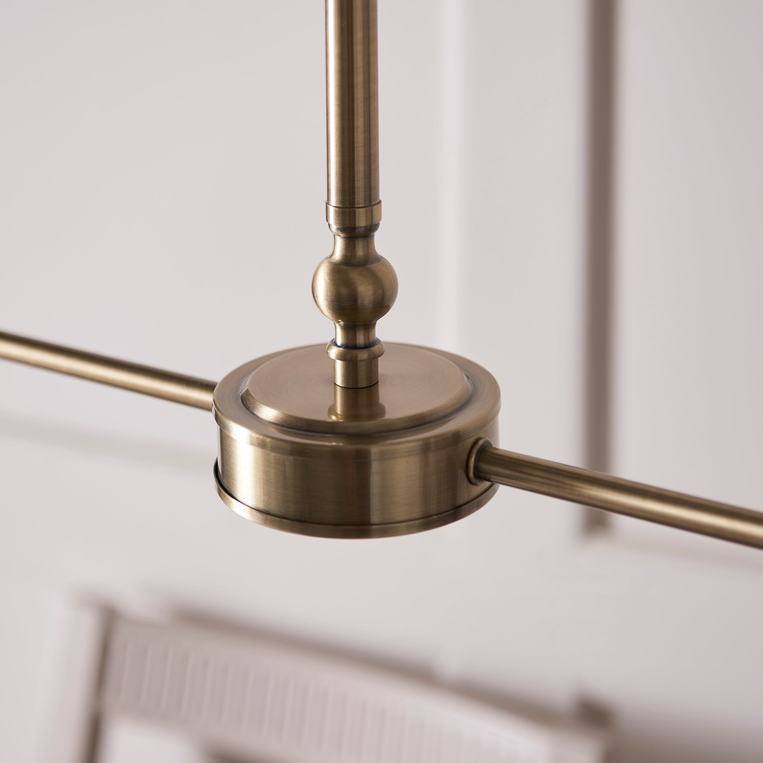 Lille Brass 2 Light Linear Pendant & Blue Ikat 16cm Shades