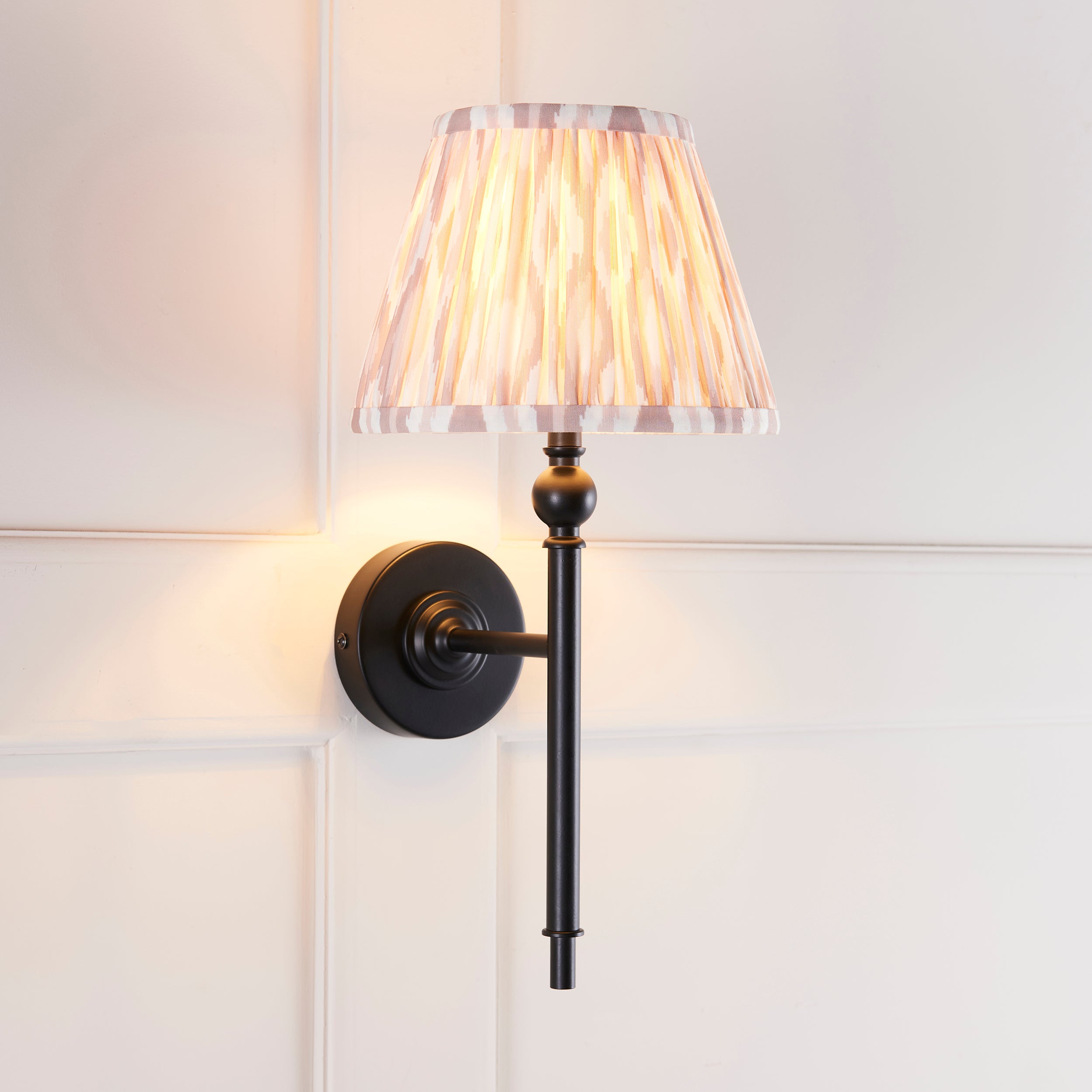 Lille Black Wall Light & Neutral Ikat 20cm Shade
