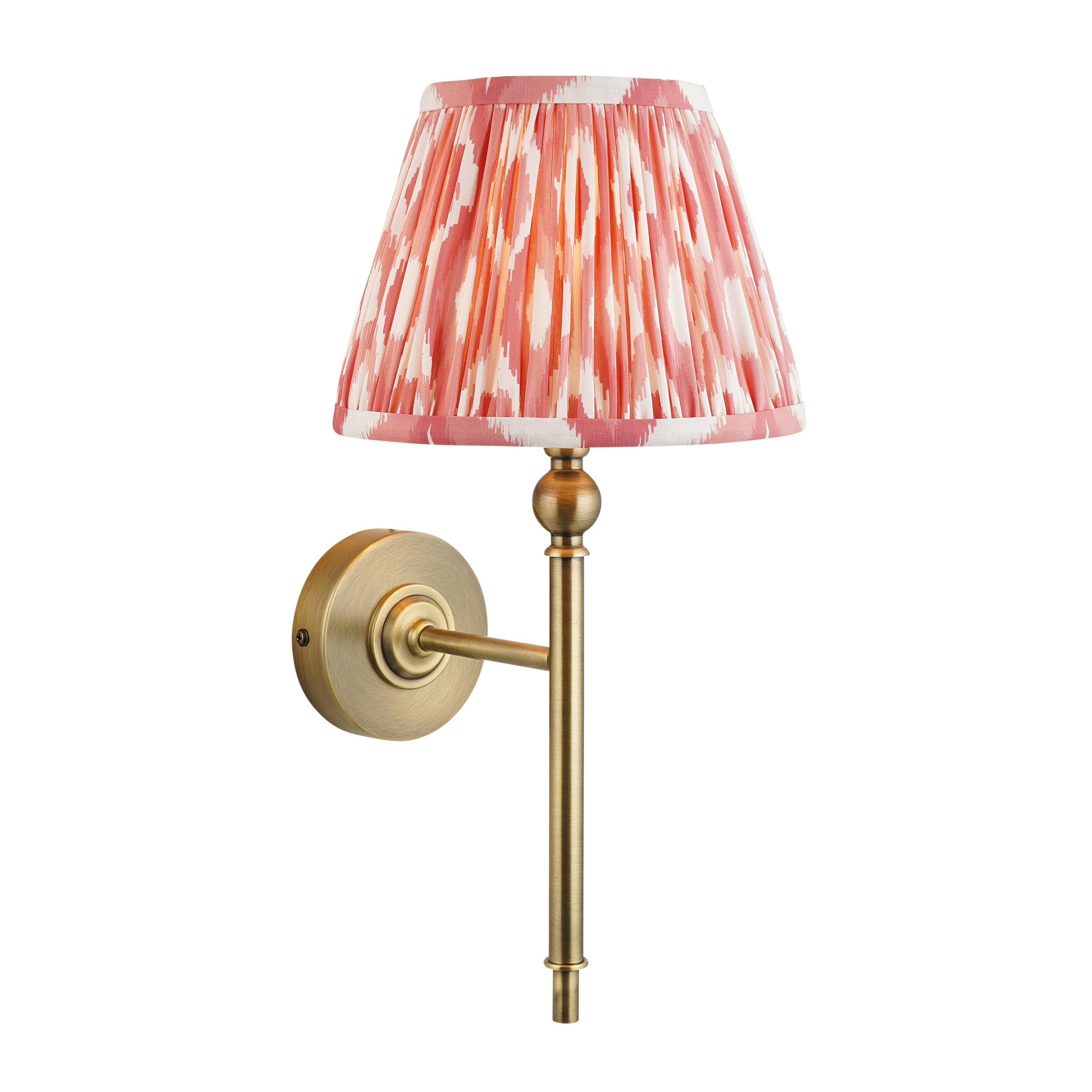 Lille Brass Wall Light & Coral Pink Ikat 20cm Shade 118109 by Endon Lighting