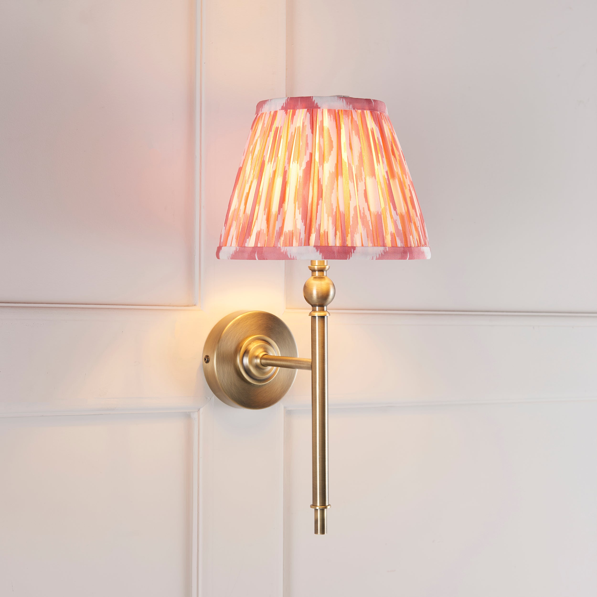 Lille Brass Wall Light & Coral Pink Ikat 20cm Shade