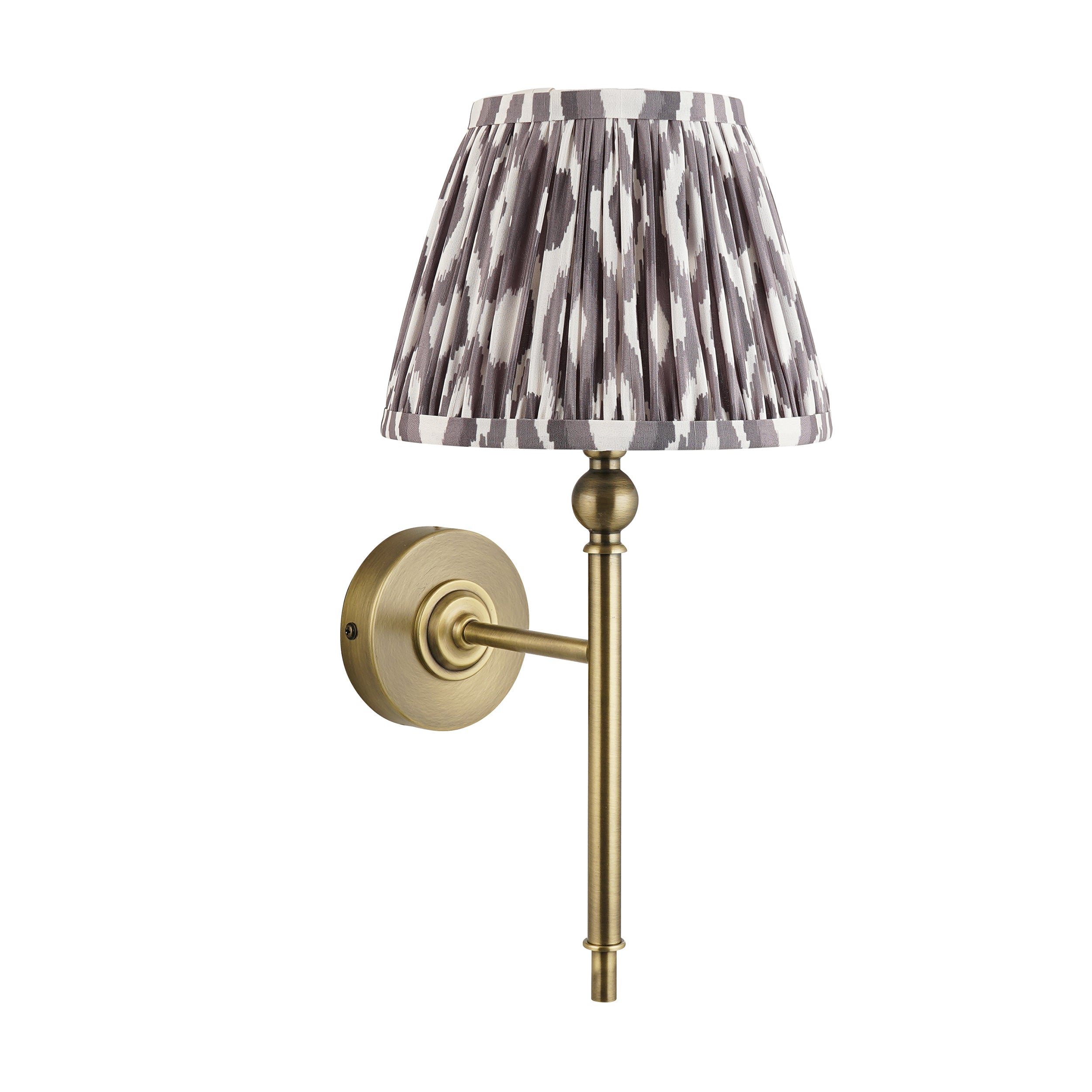 Lille Brass Wall Light & Grey Ikat 20cm Shade